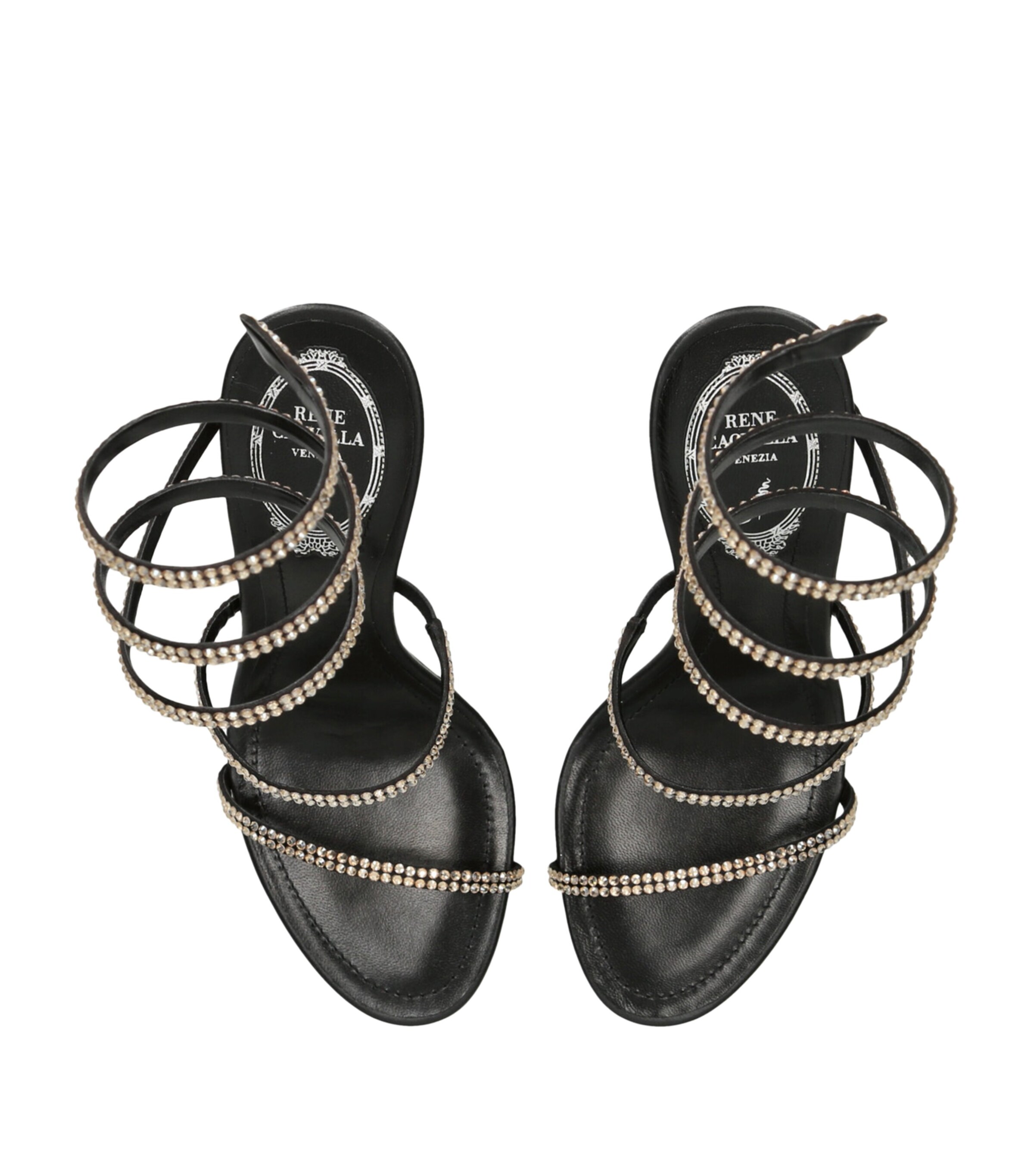 René Caovilla Leather Embellished Cleo II Heeled Sandals 105 Blk/other Image 4