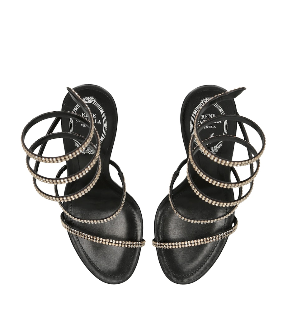 René Caovilla Leather Embellished Cleo II Heeled Sandals 105 Blk/other Image 4