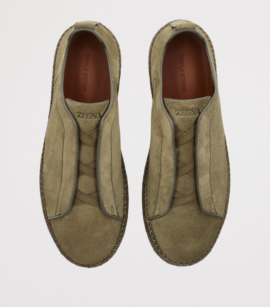 Zegna Suede Triple Stitch Espadrilles Mid Green Image 4