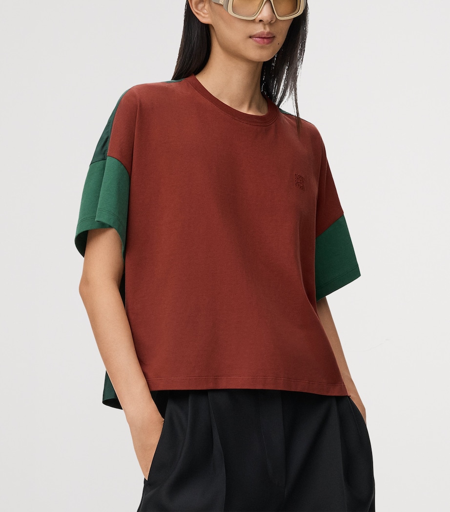 Cotton-Silk Box-Fit T-Shirt BROWN/DARK GREEN Image 3