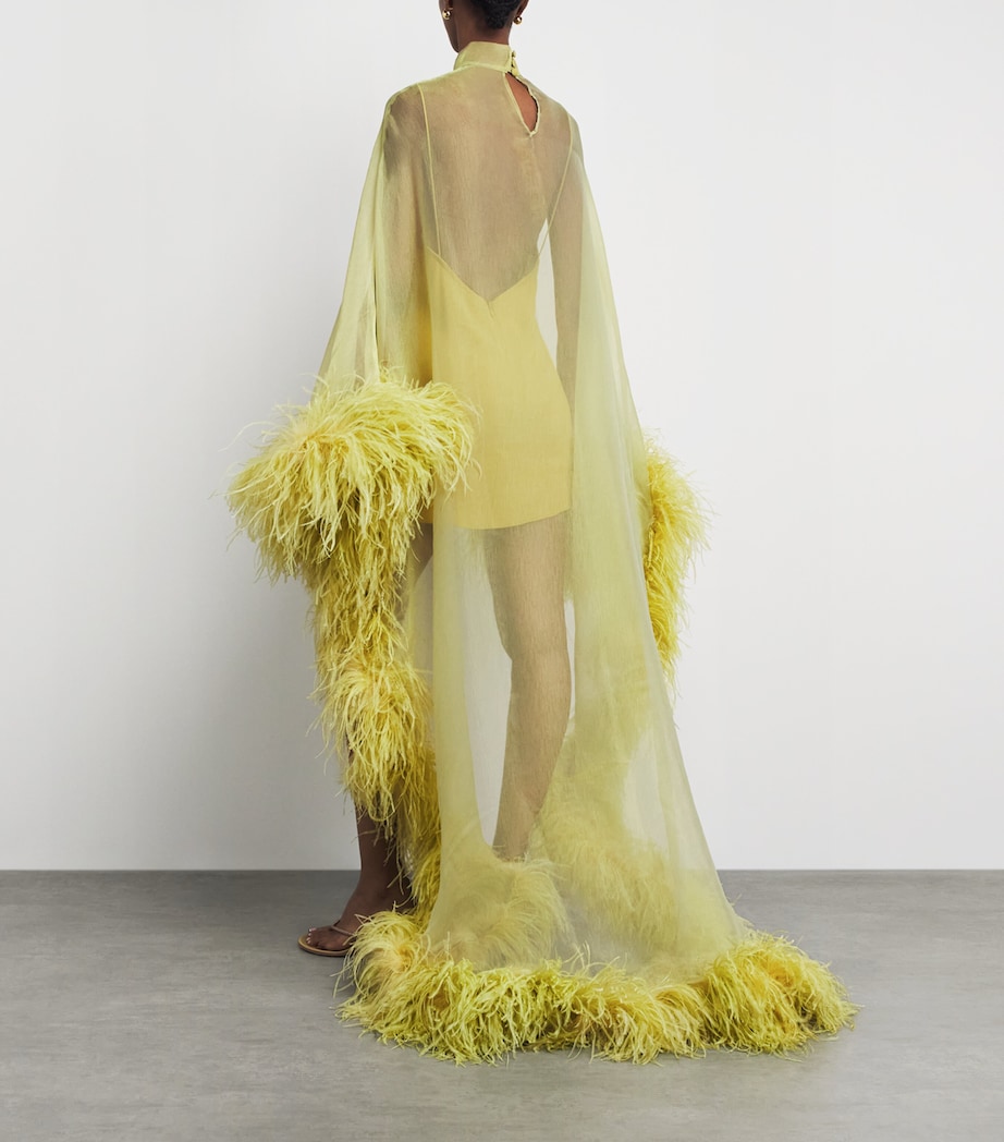 Taller Marmo Womens Ostrich Feather-Trim Daisy Mini Dress Gold Kiwi Image 4