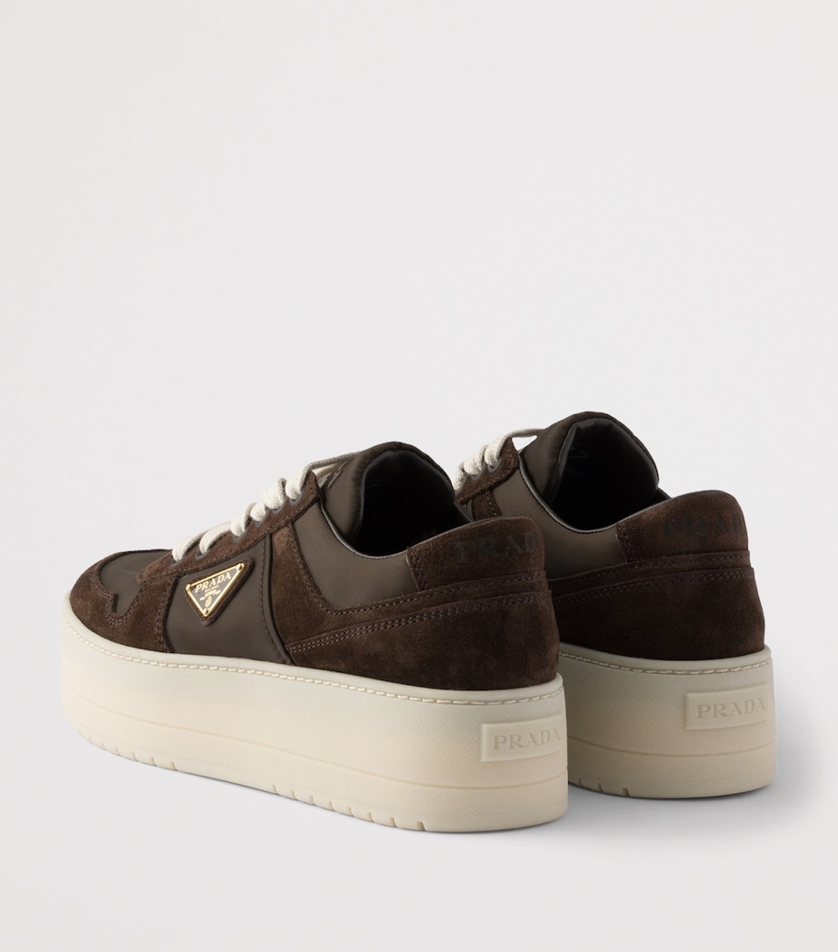 Prada Womens Suede and Re-Nylon Downtown Bold Sneakers Brown Image 4