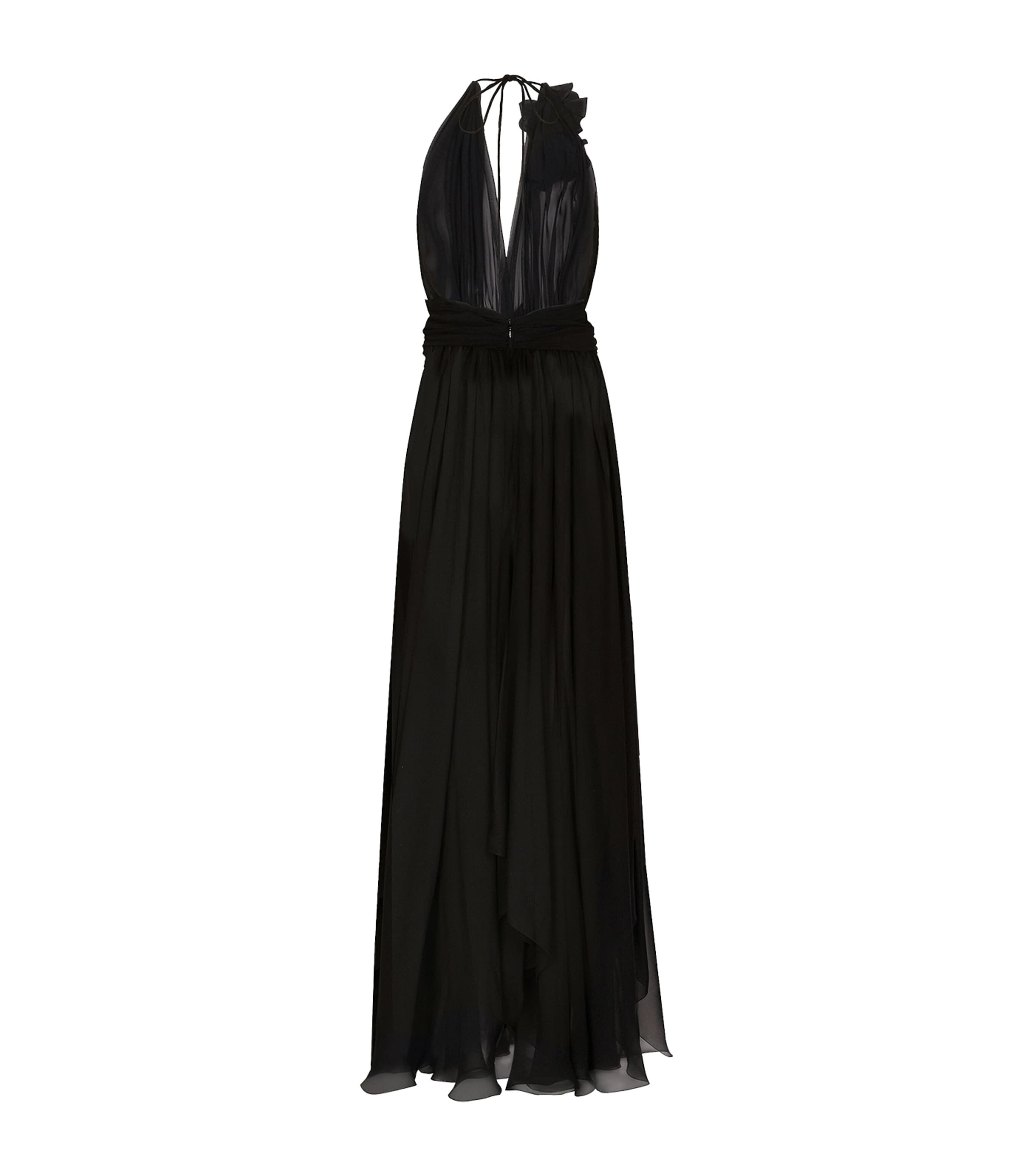 Dolce&Gabbana Womens Silk Rose Halterneck Gown Black Image 3
