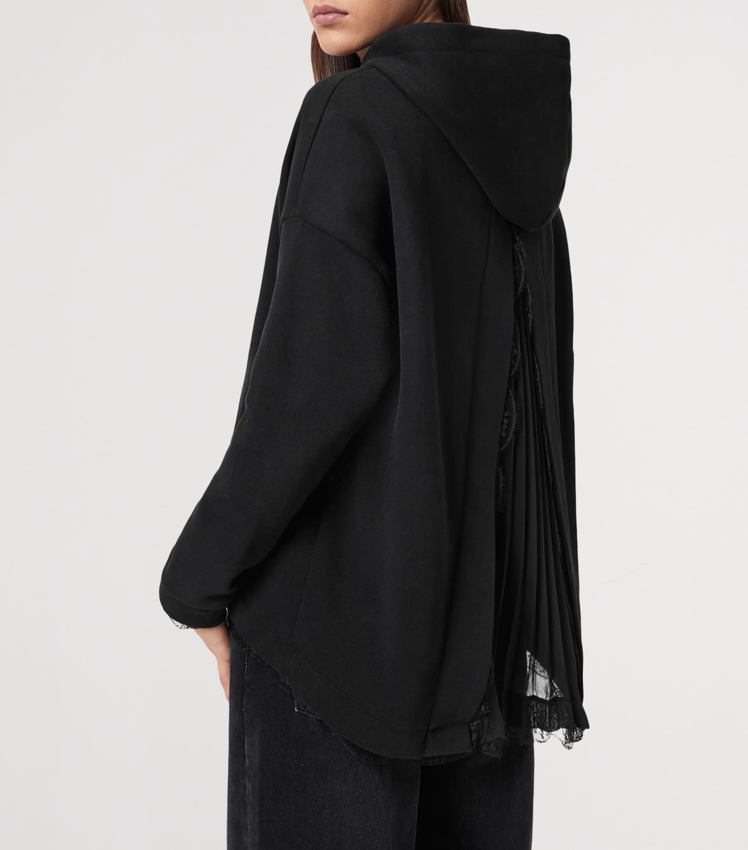 AllSaints Womens Lace-Trim Hoodie Black Image 7