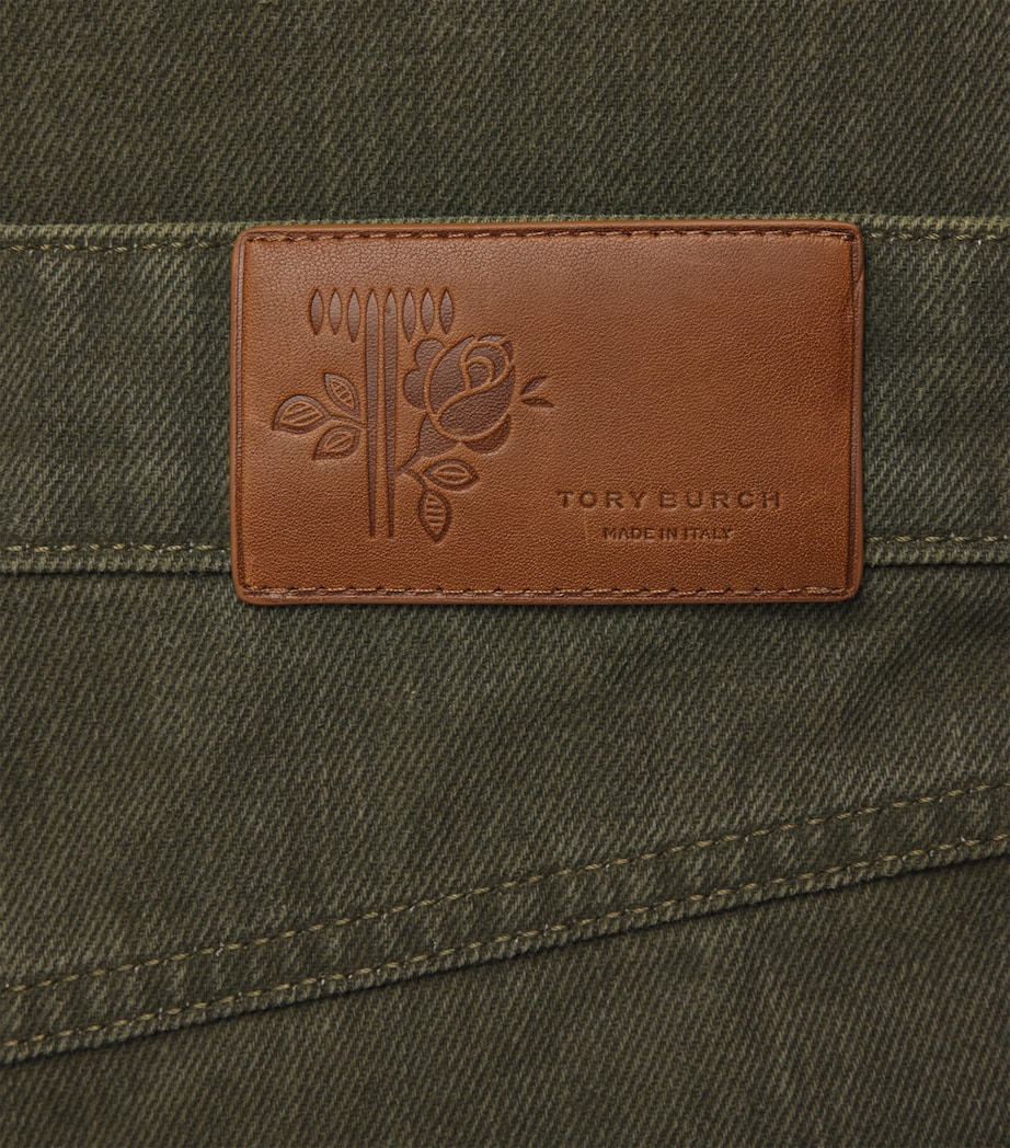 Tory Burch Womens Slim Cuffed Jeans Distressed Green Image 6