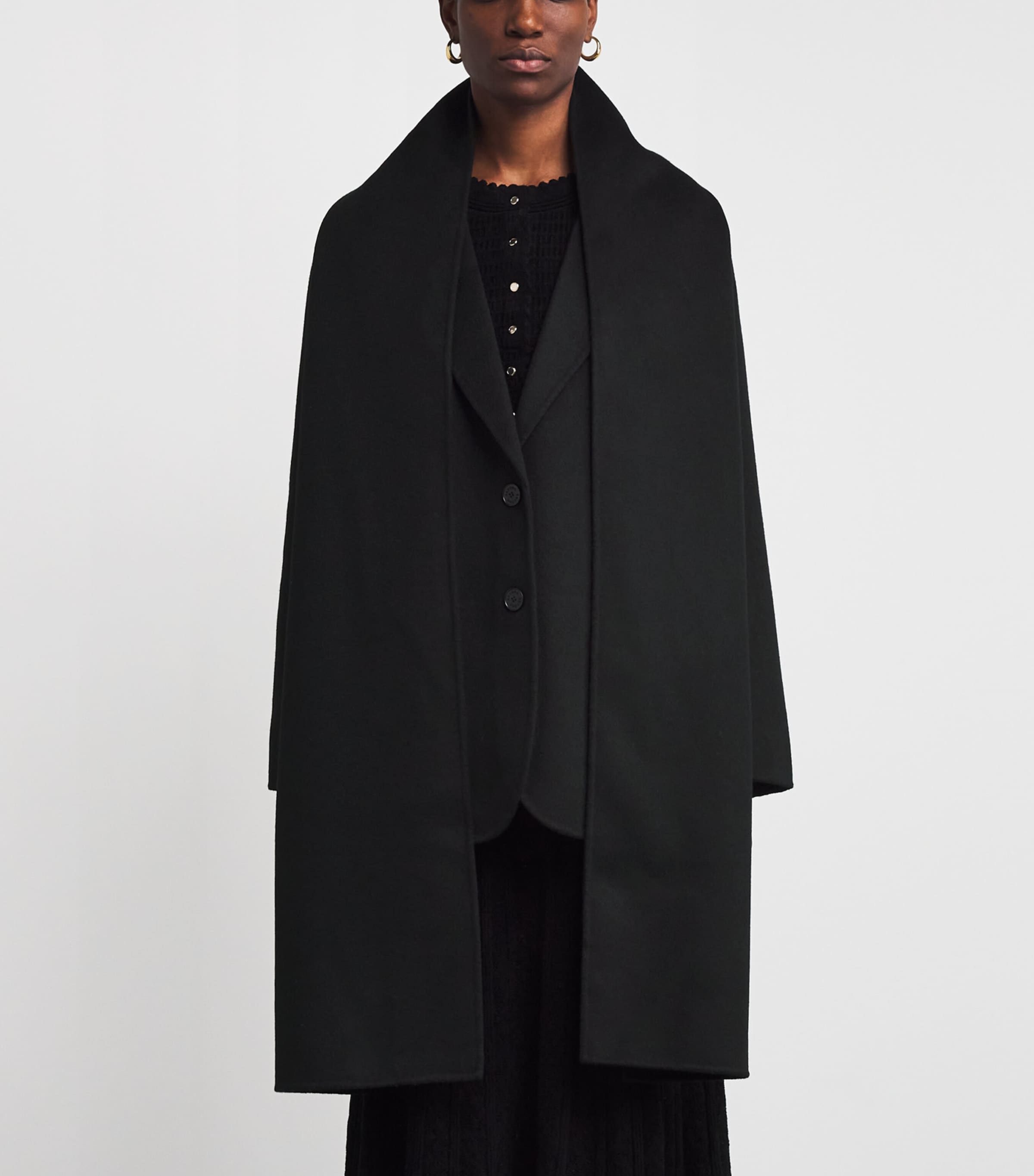 Wool Scarf-Detail Short Coat BLACK Image 3