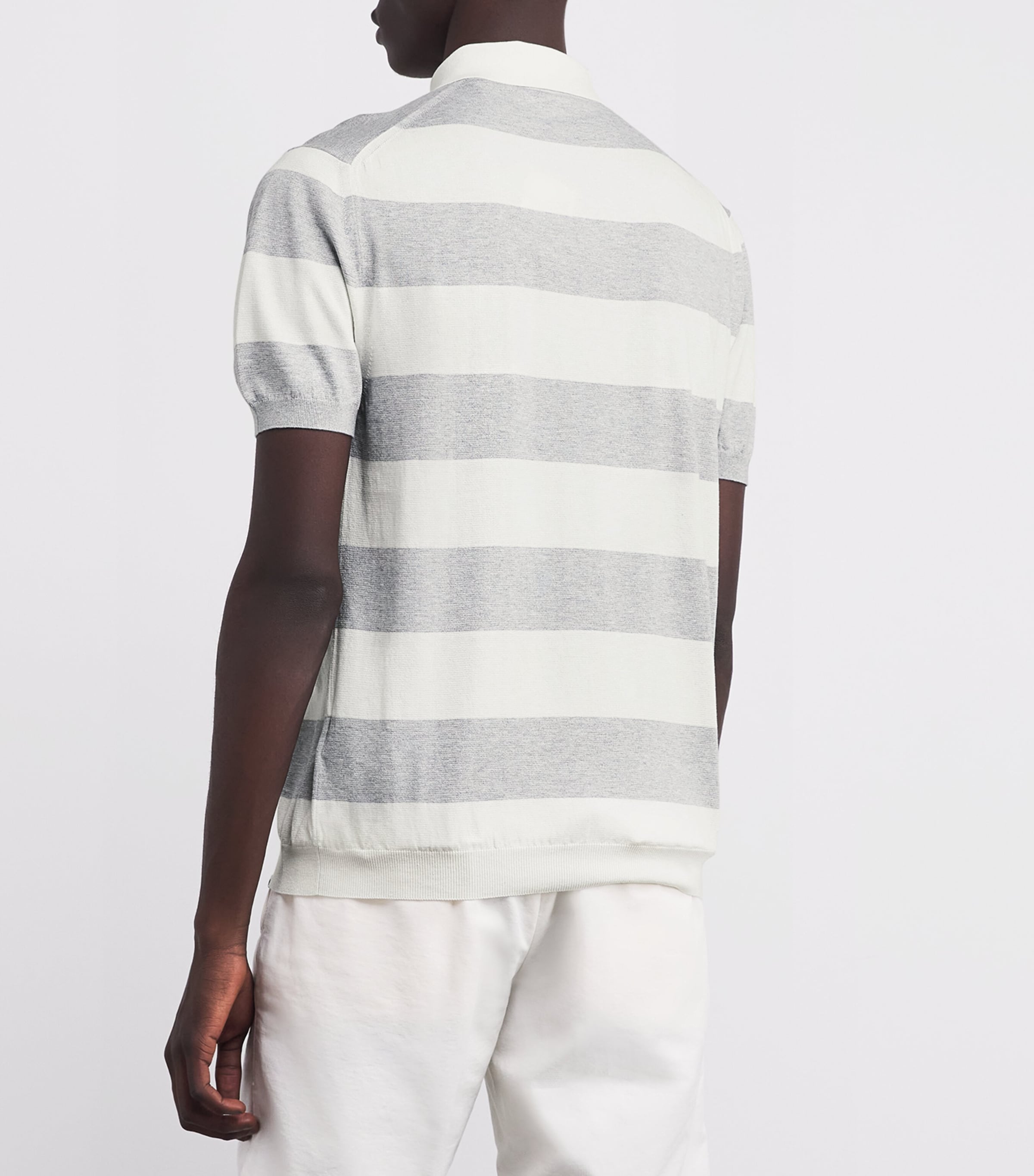 Silk-Cotton Stripe Polo Shirt 202PLM + WHSPR WHT Image 4