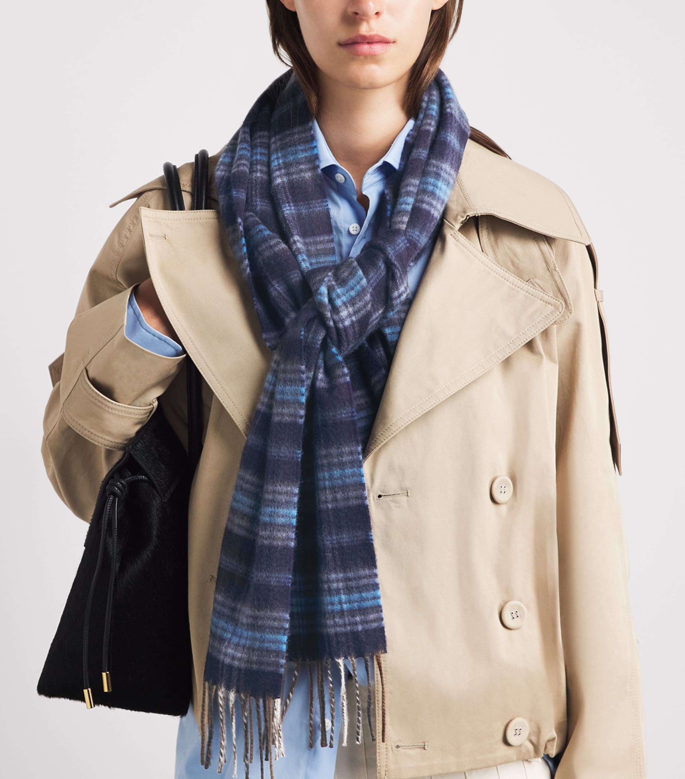 Harrods Cashmere Tartan Scarf Navy Image 2
