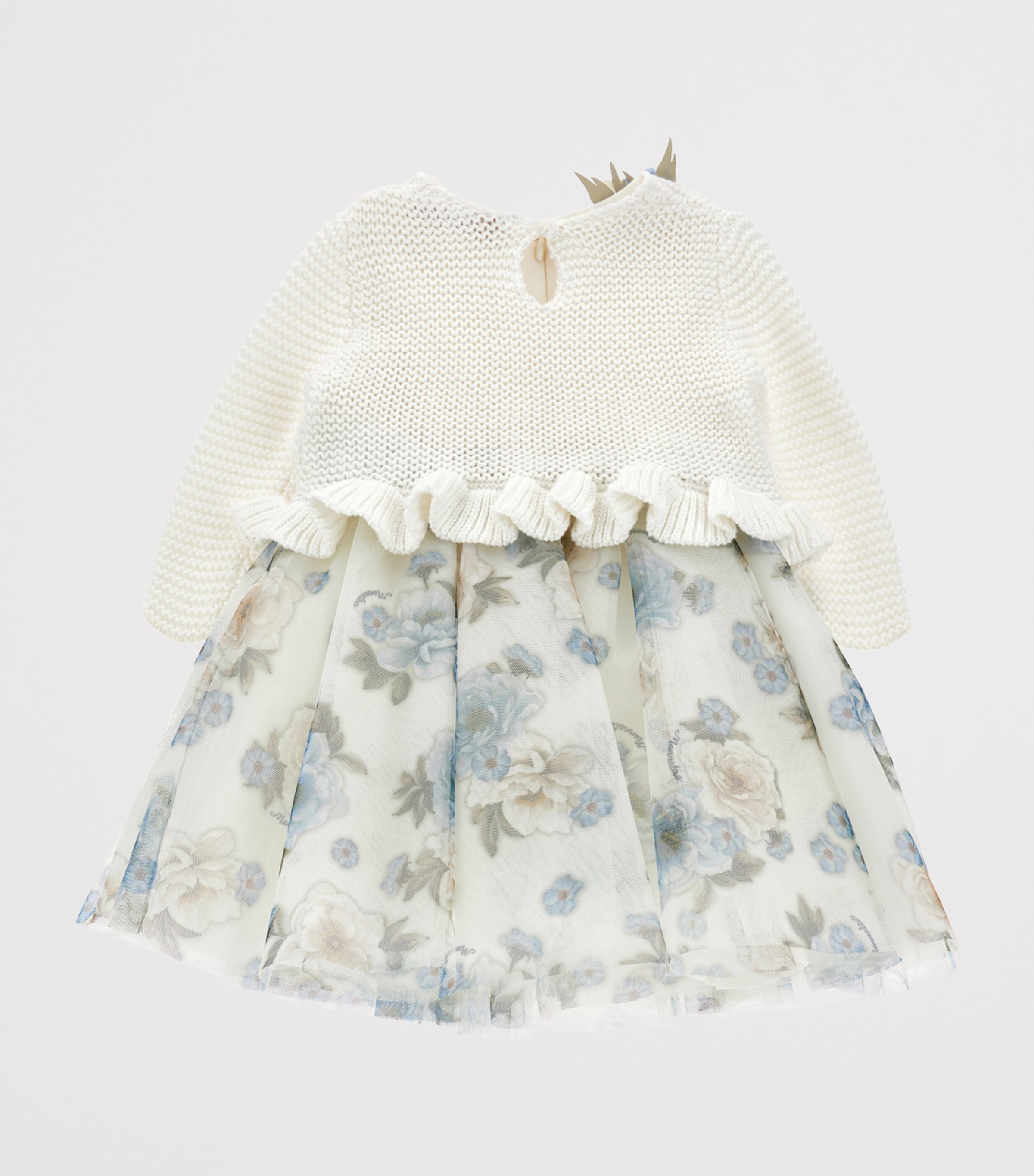 Knitted Floral Dress (3-36 Months) ECRU/CELESTE Image 3