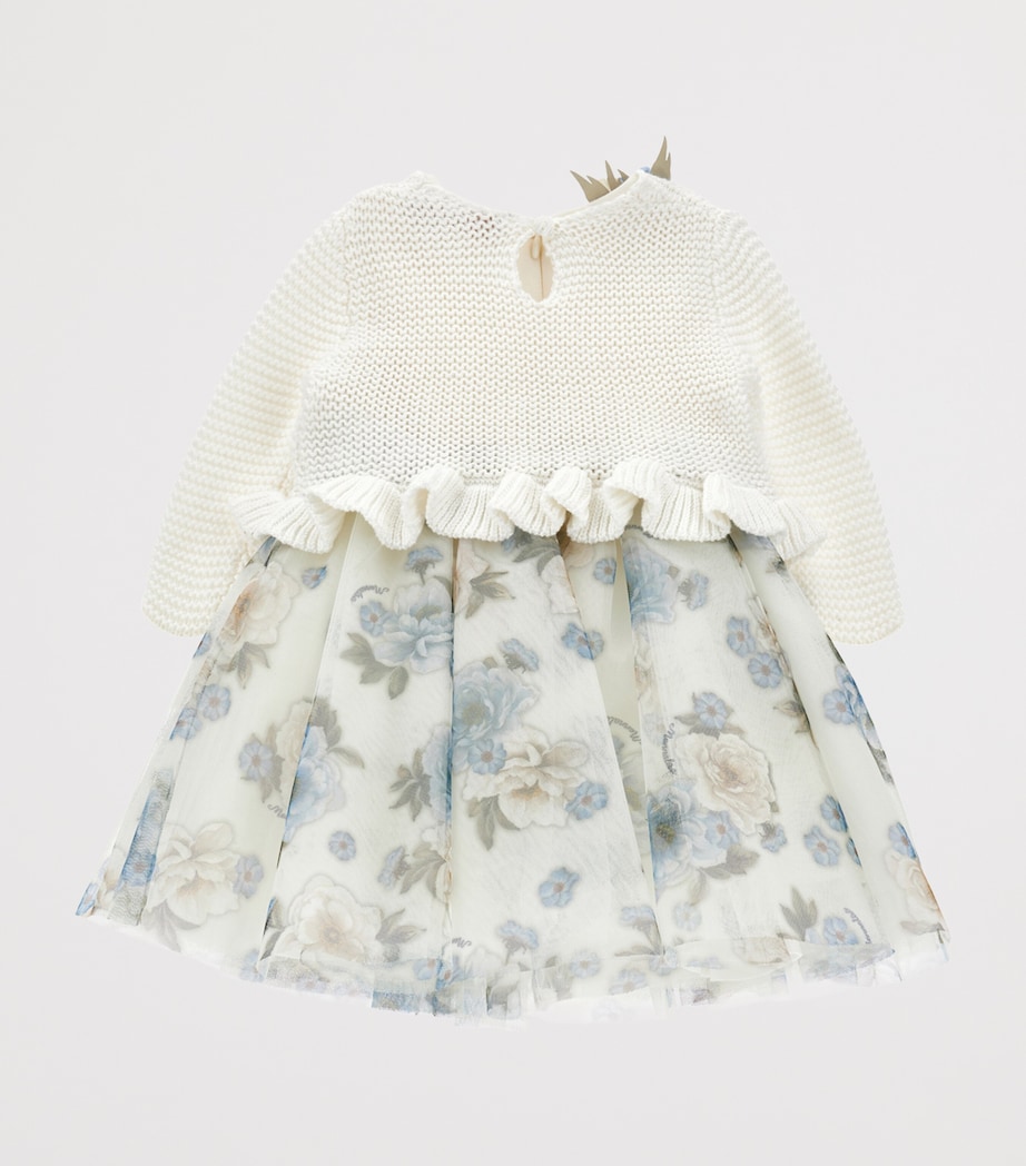 Knitted Floral Dress (3-36 Months) ECRU/CELESTE Image 3