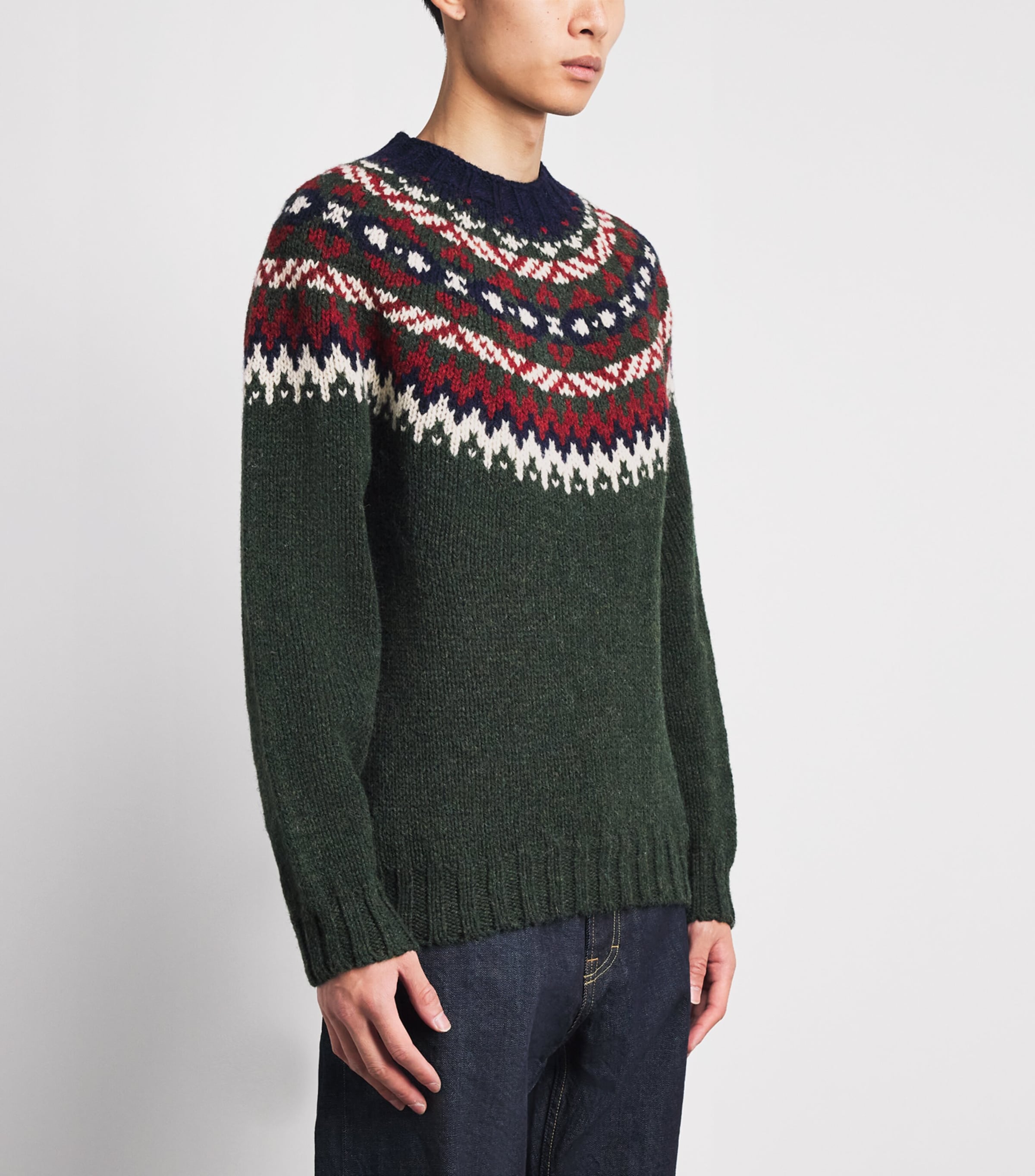 Barbour Mens Wool Scottish-Made Fair Isle Sweater Green Image 4