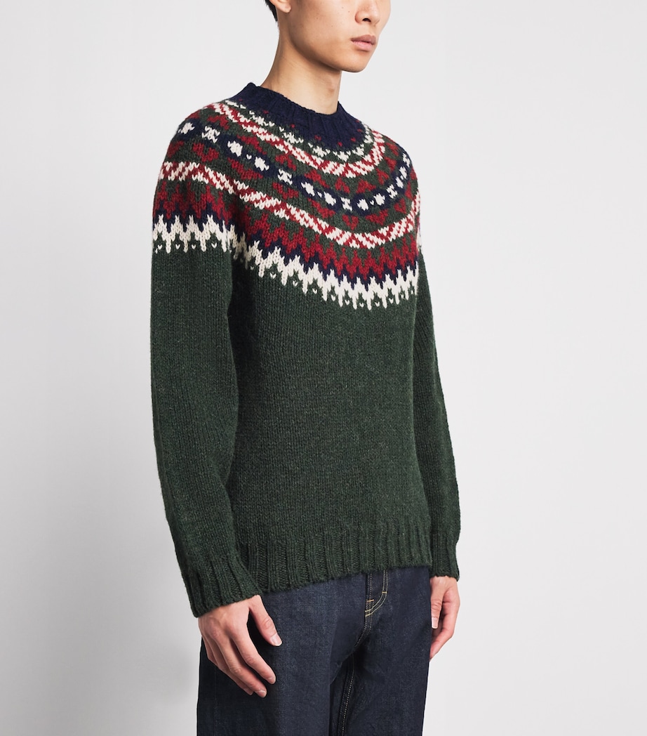 Barbour Mens Wool Scottish-Made Fair Isle Sweater Green Image 4