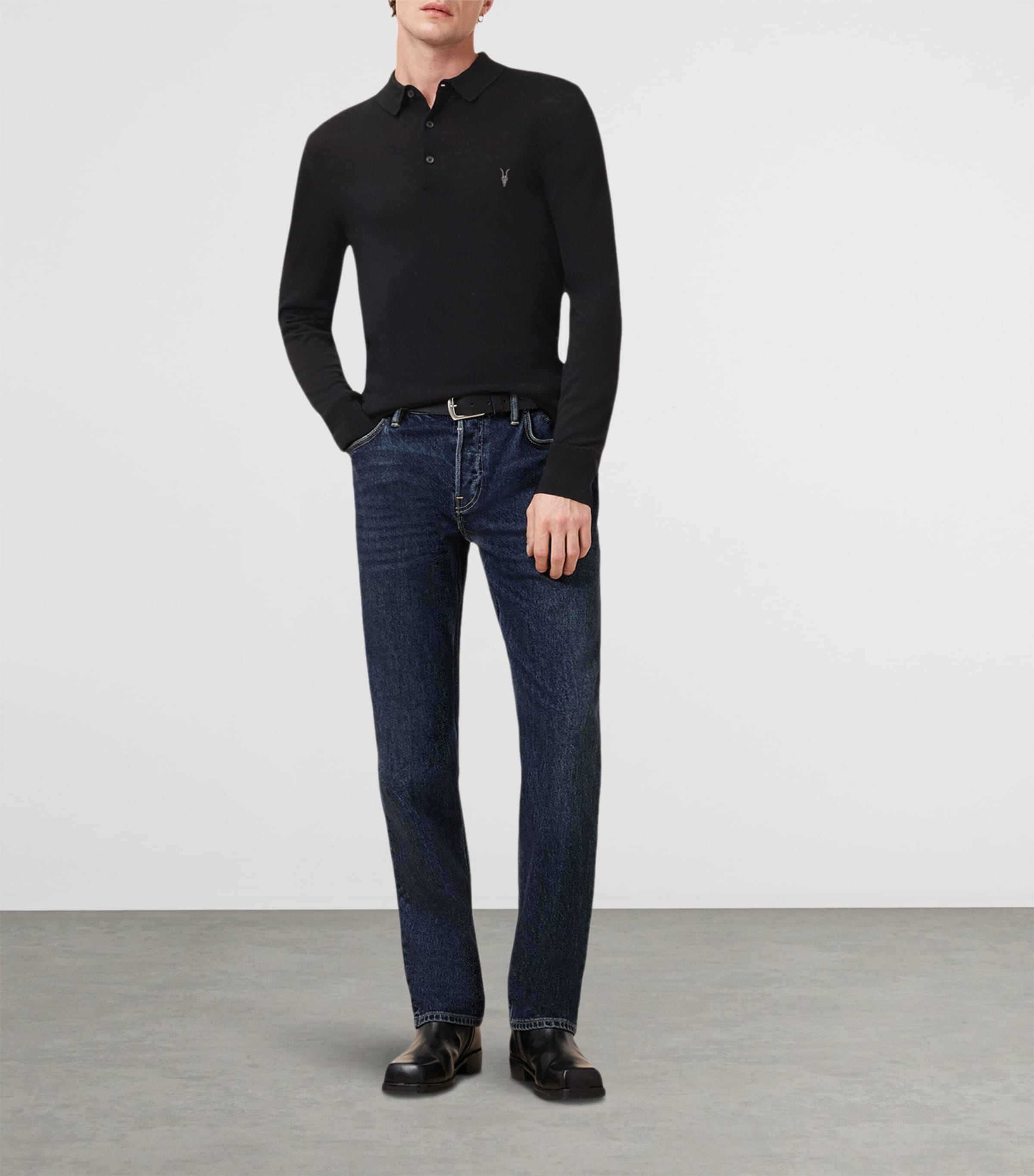 Merino Wool Mode Polo Shirt BLACK Image 2