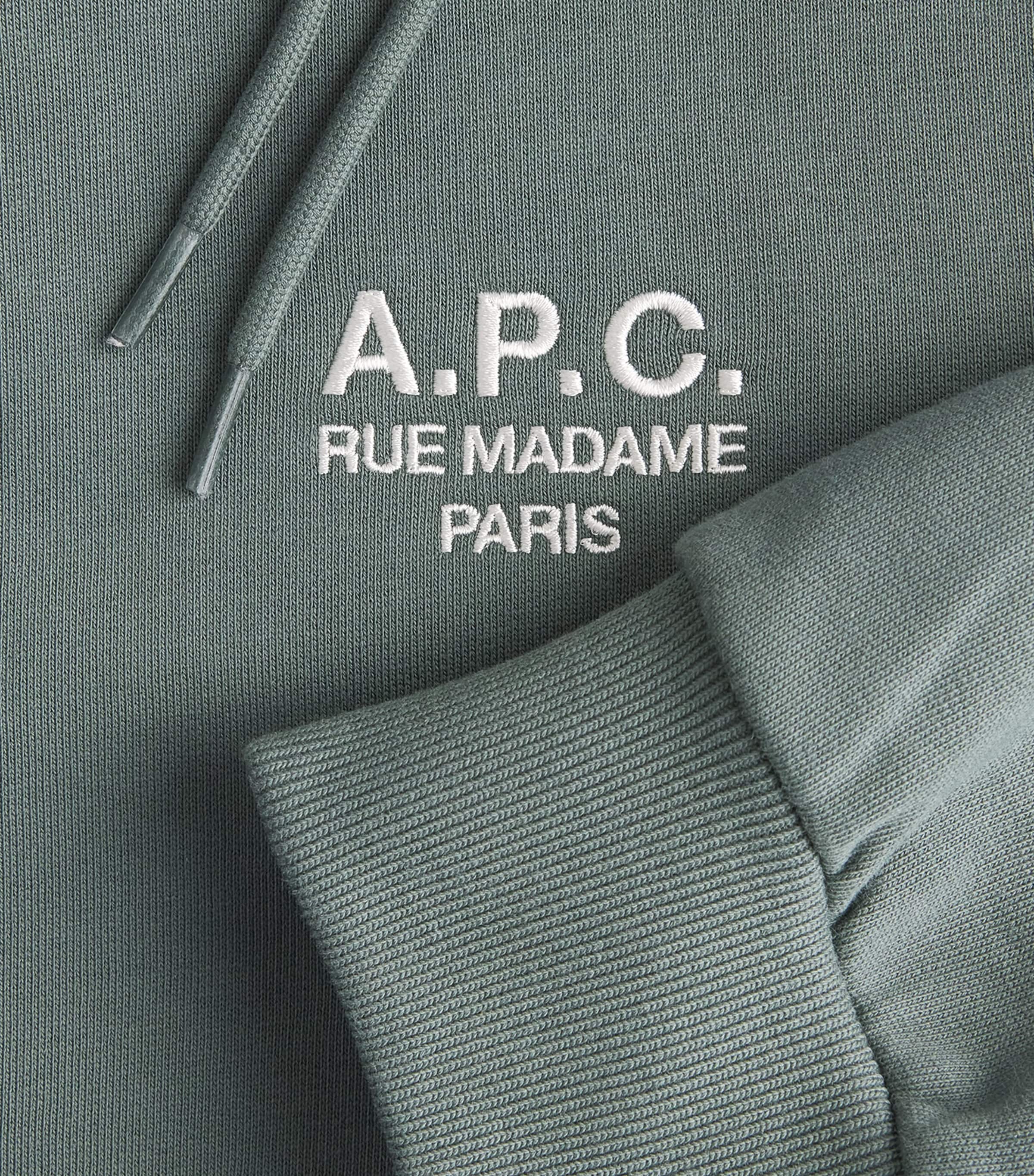 A.P.C. Mens Cotton Rue Madame Logo Hoodie Vert Grise / Blanc Image 6