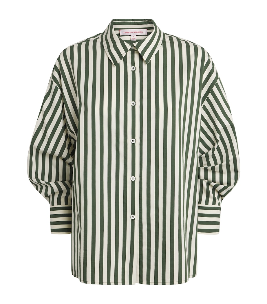 Carolina Herrera Womens Stripe Clara Shirt Ivry Rcng Green Image 1