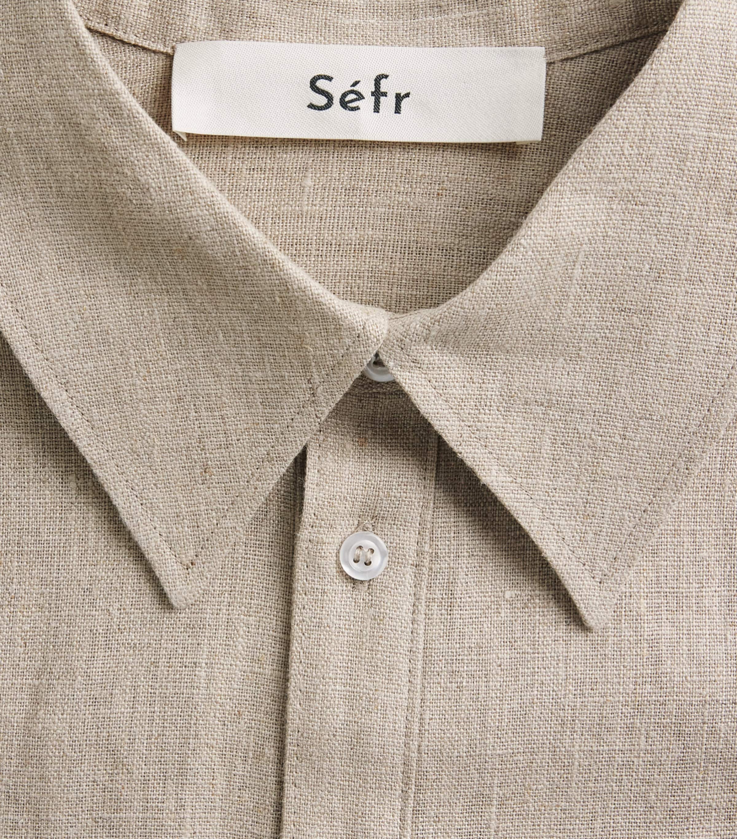 Séfr Mens Linen Dao Short-Sleeve Shirt Beige Concrete Linen Image 6