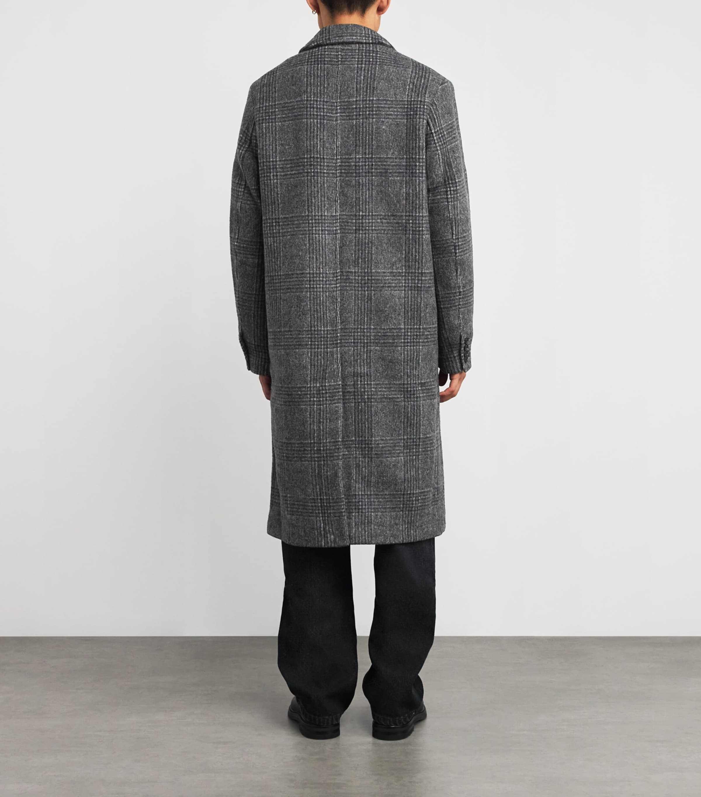 Wool-Blend Check Overcoat GREY CH Image 4