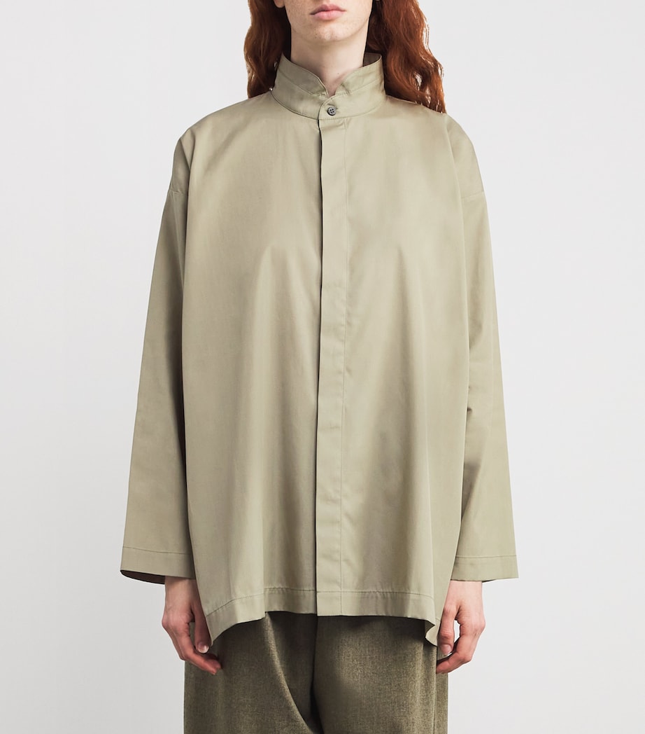 Cotton Slim Double Stand-Collar Shirt GRNSND Image 3