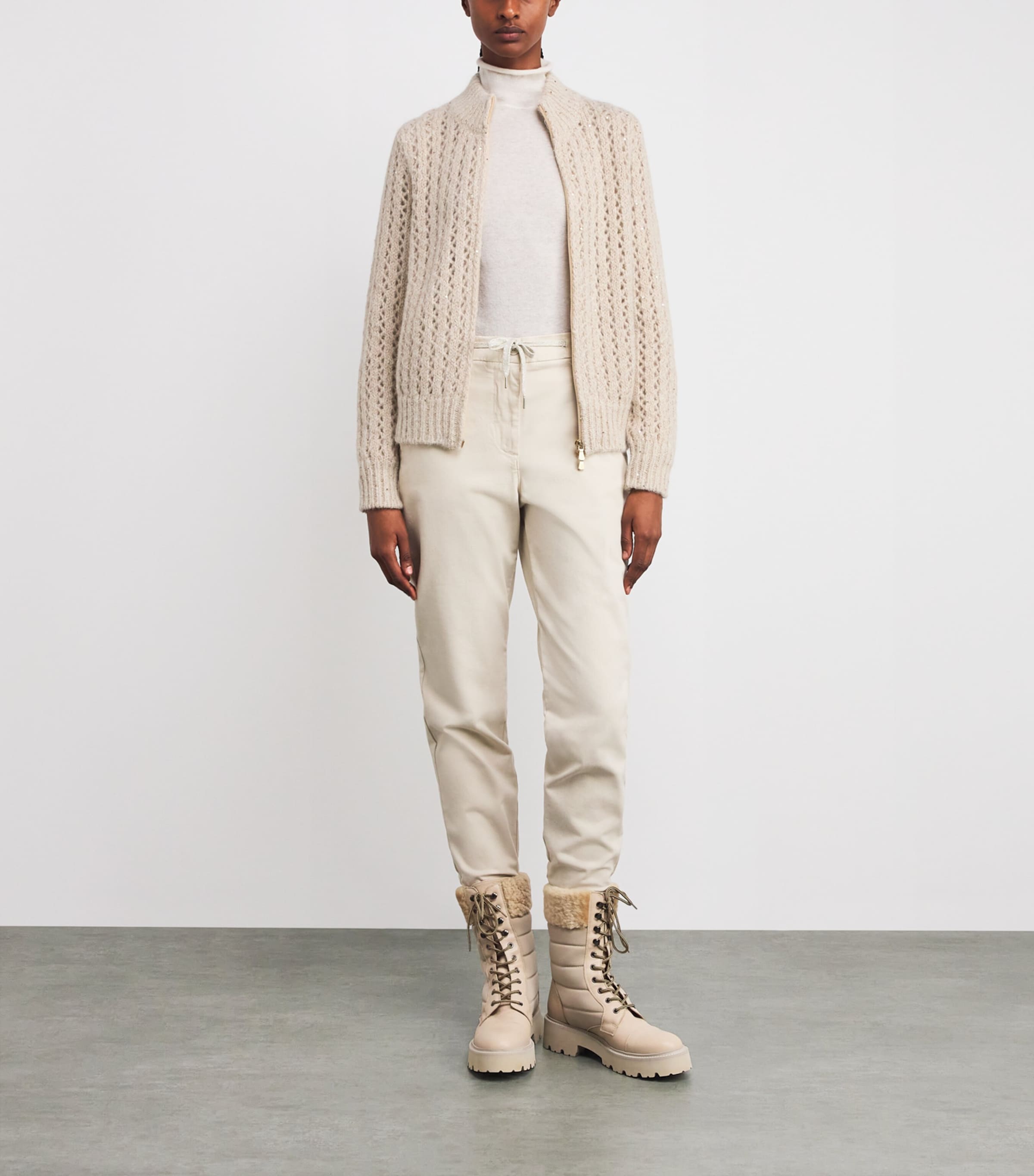 Wool-Blend Sequin Zip-Up Cardigan SABBIA Image 2