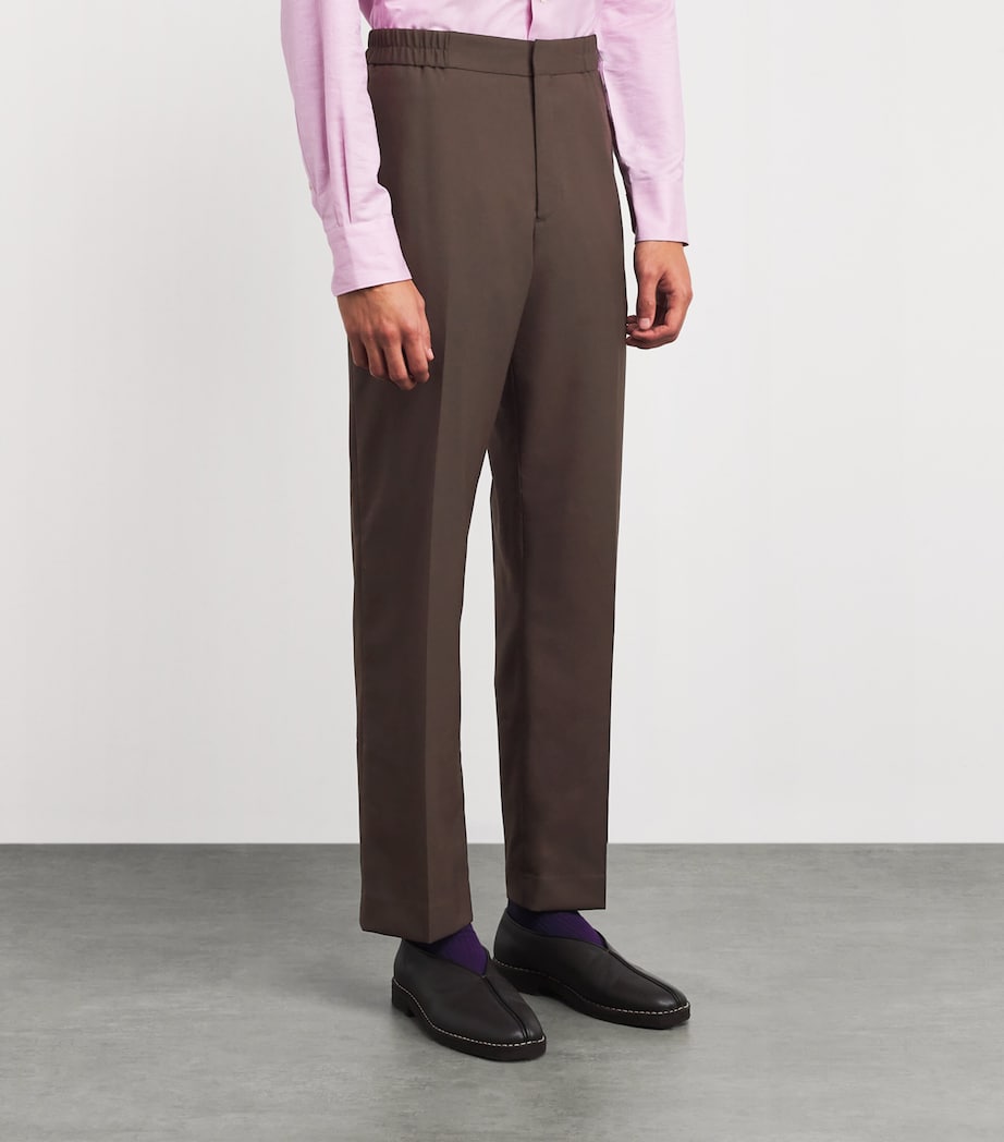 Wool Elasticated Straight Trousers BROWN-67 Image 3