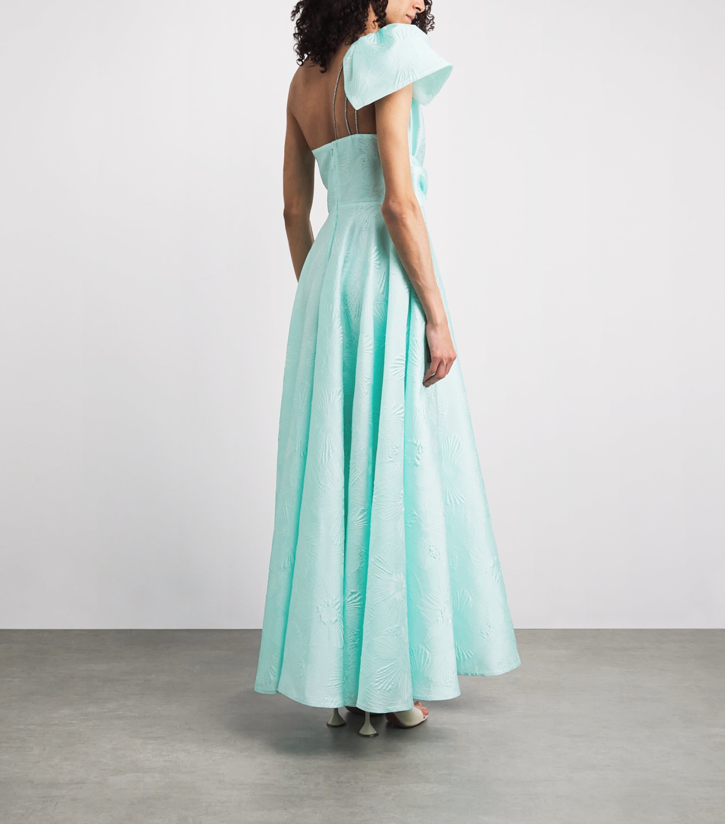Talbot Runhof Womens Jacquard One-Shoulder Anemone Gown Seafoam Image 4