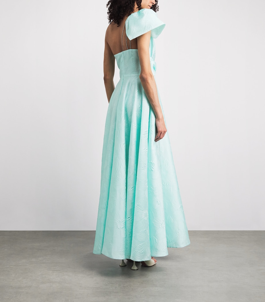Talbot Runhof Womens Jacquard One-Shoulder Anemone Gown Seafoam Image 4