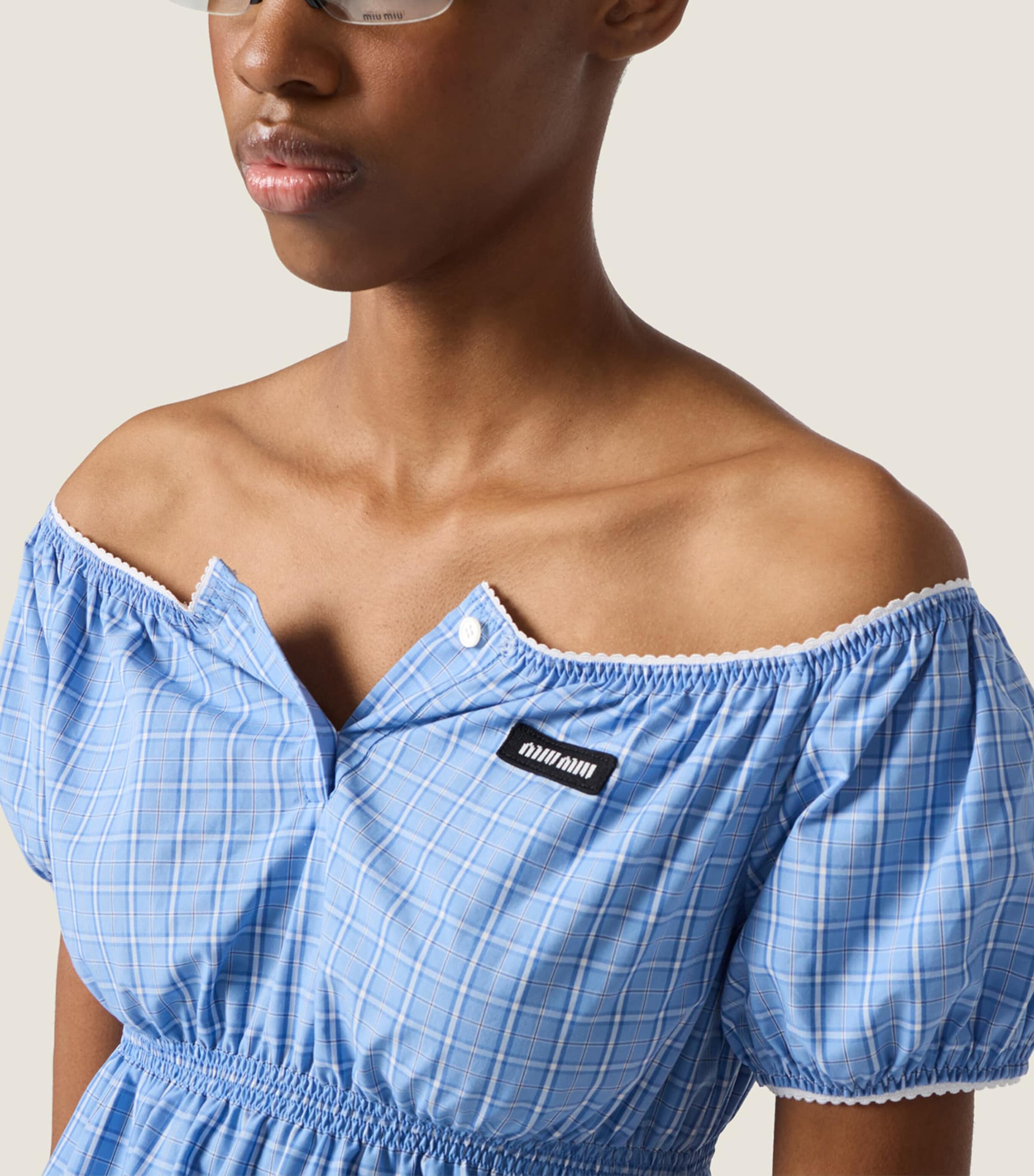 Miu Miu Womens Cotton Poplin Check Mini Dress Image 5