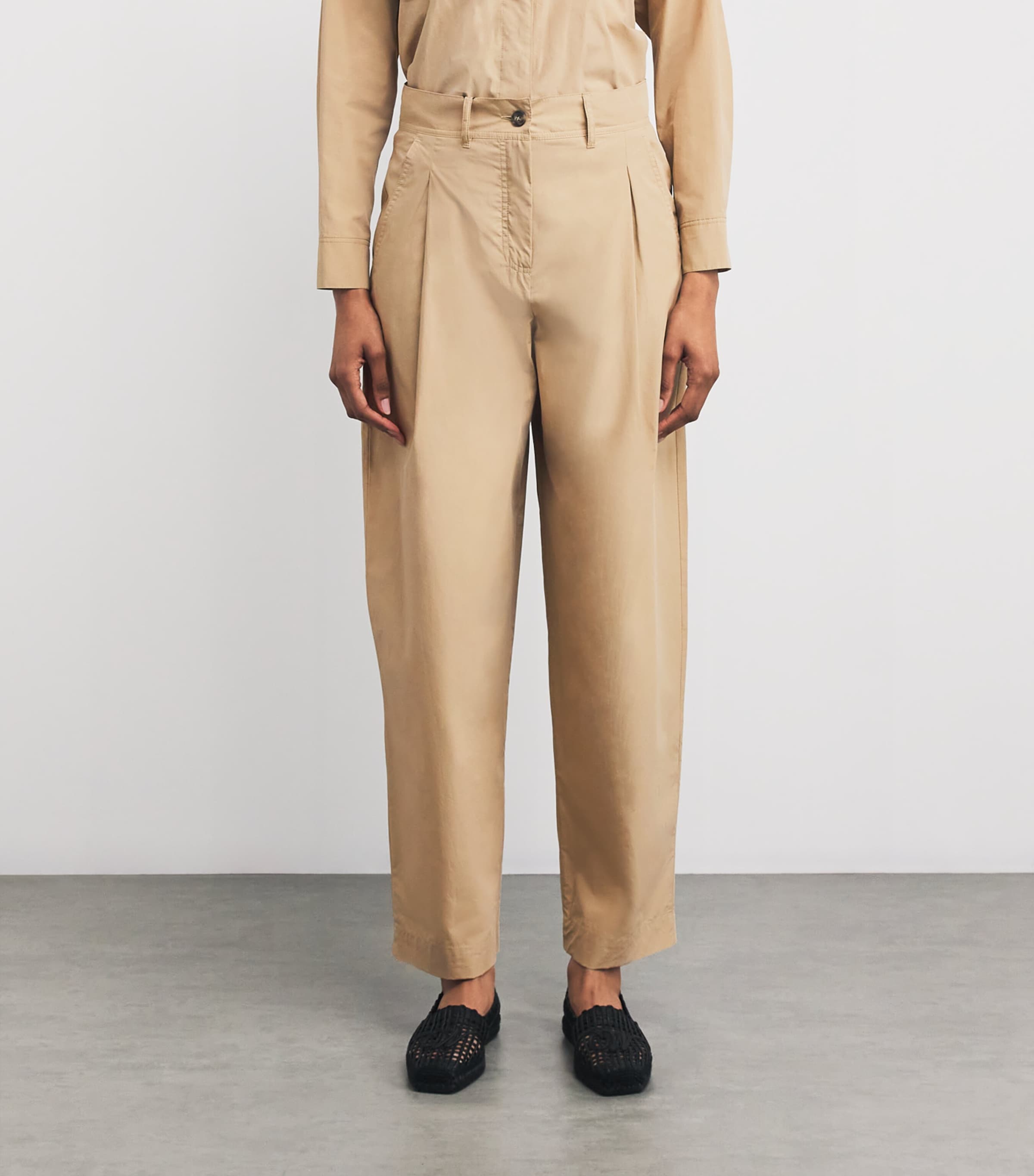 Cotton High-Rise Trousers BEIGE Image 3