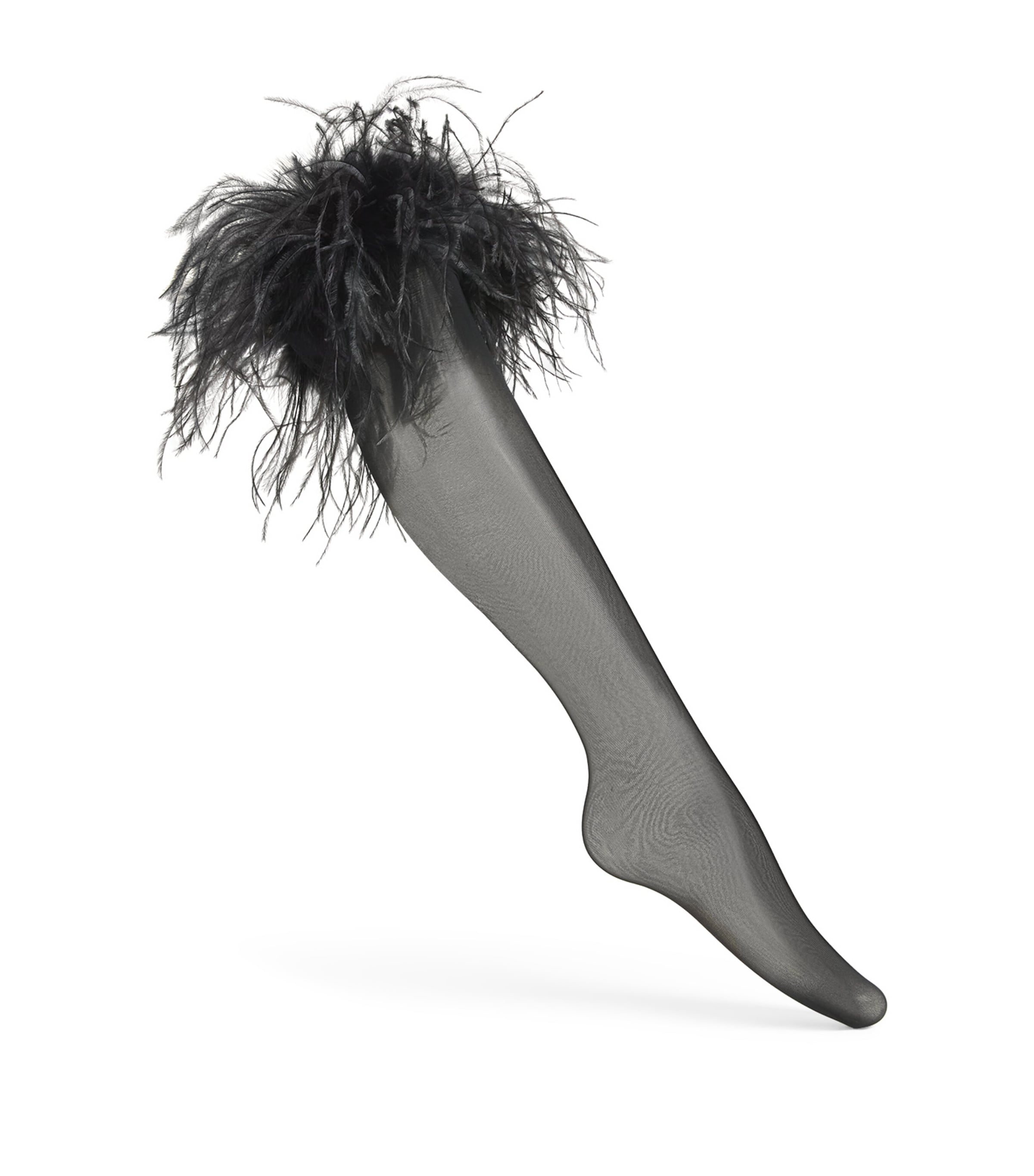 OSEREE FEATHER-TRIM STAY UP THIGH-HIGH STOCKINGS