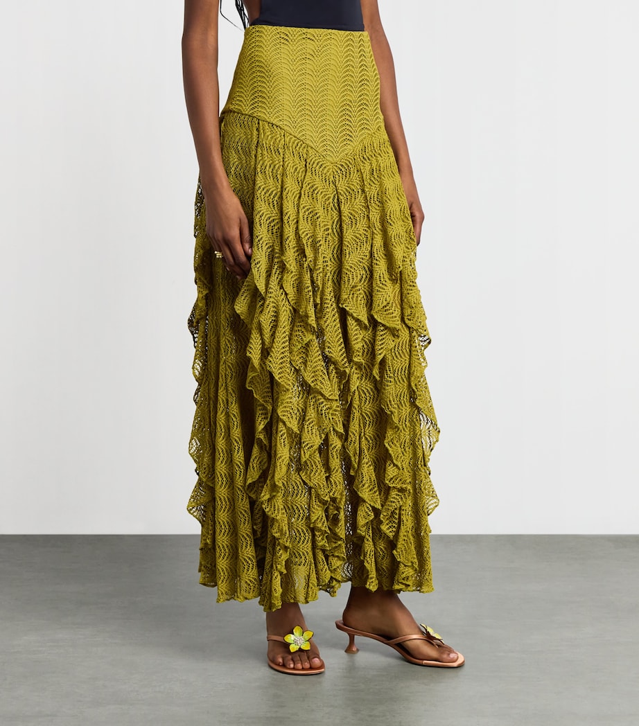 PatBO Womens Ruffle Petal Maxi Skirt Green Image 4