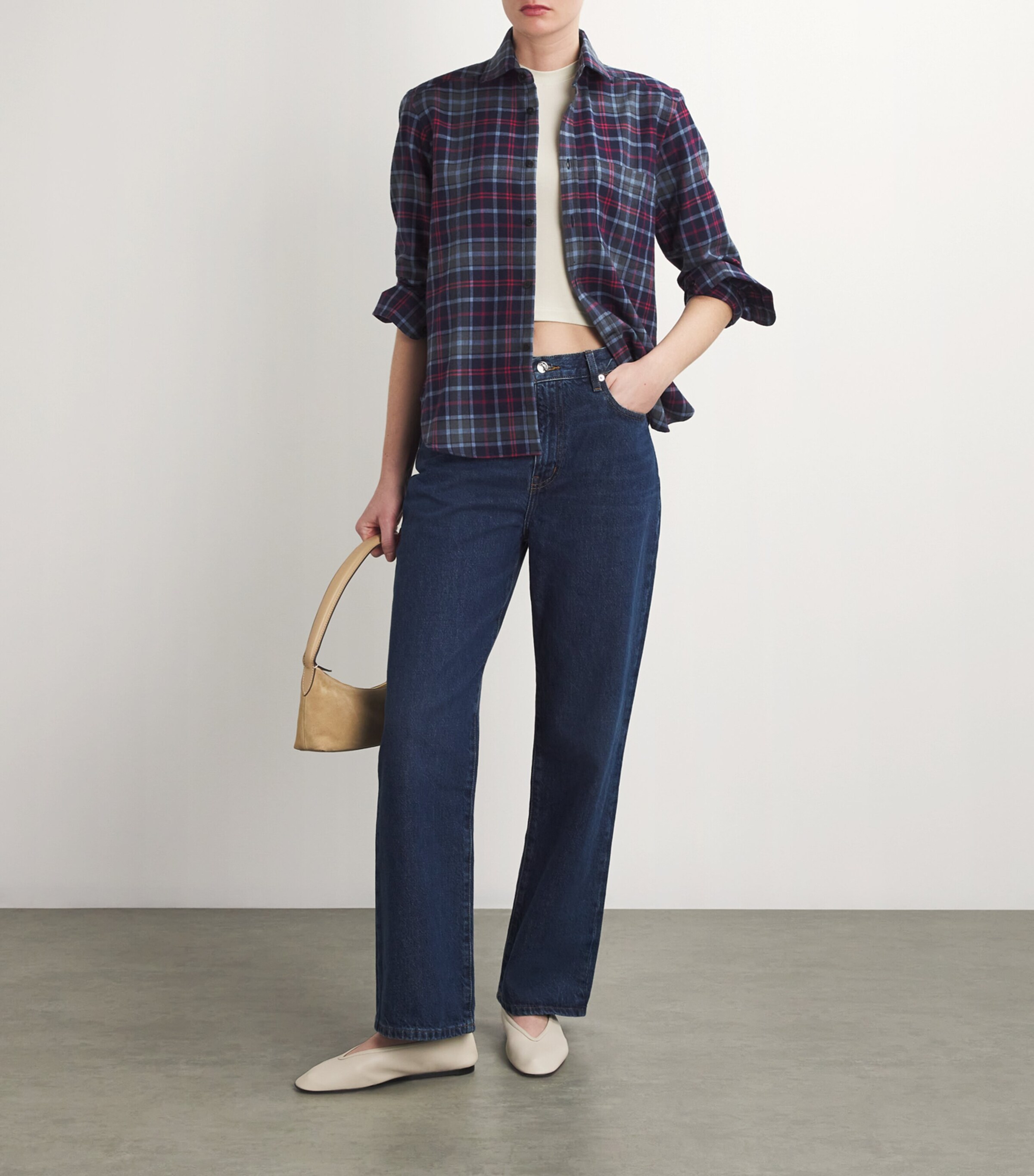 With Nothing Underneath Womens Cotton-Wool Plaid The Classic Shirt Blue & Red Plaid Image 2