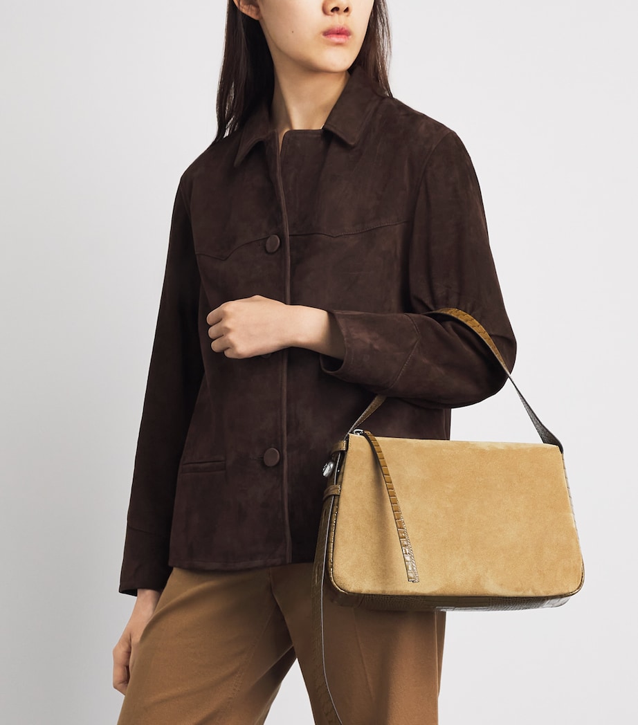 Tory Burch Suede Romy Shoulder Bag Stone Image 2