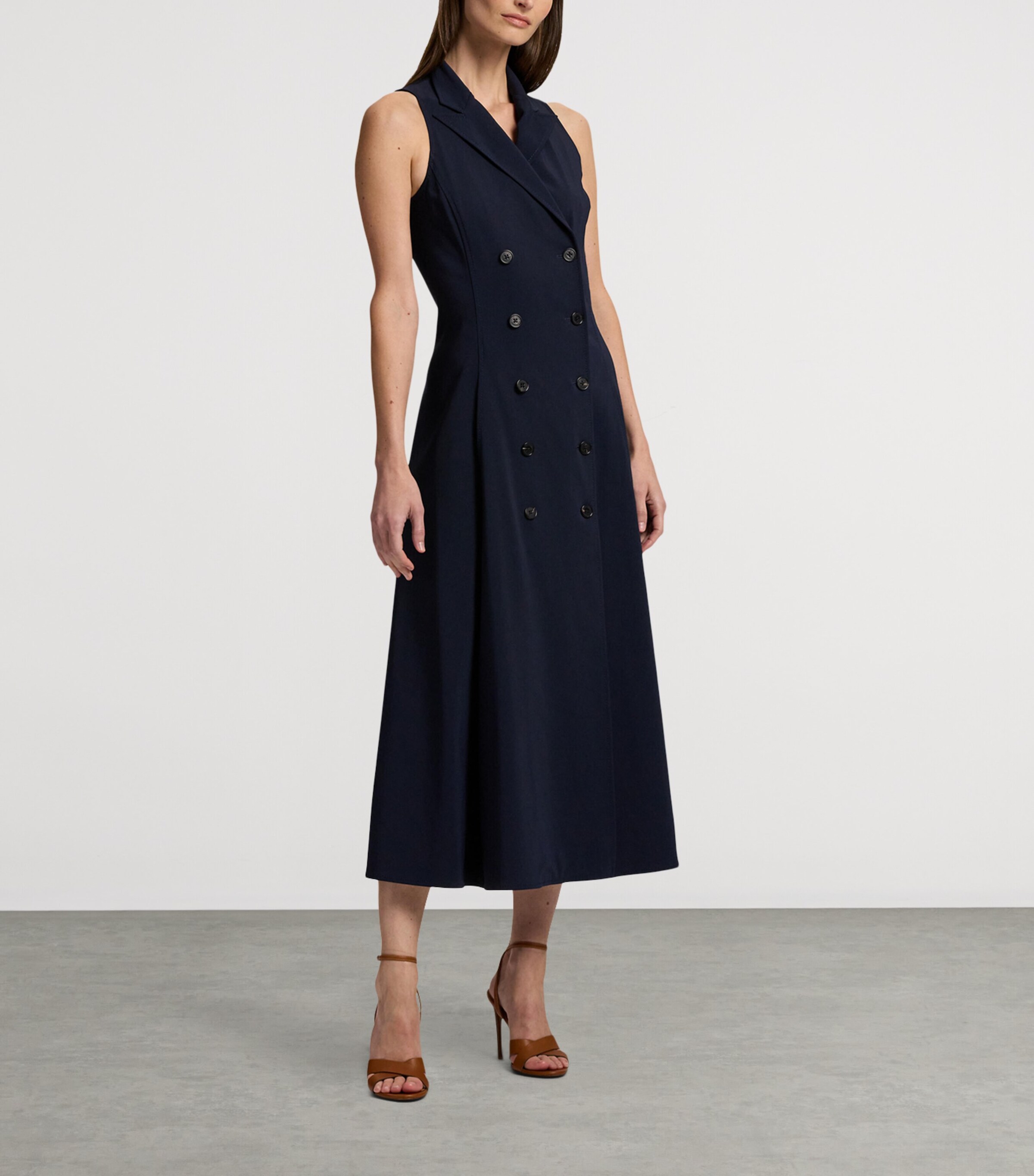 Ralph Lauren Collection Womens Cotton-Blend Alecia Midi Dress Navy Image 6