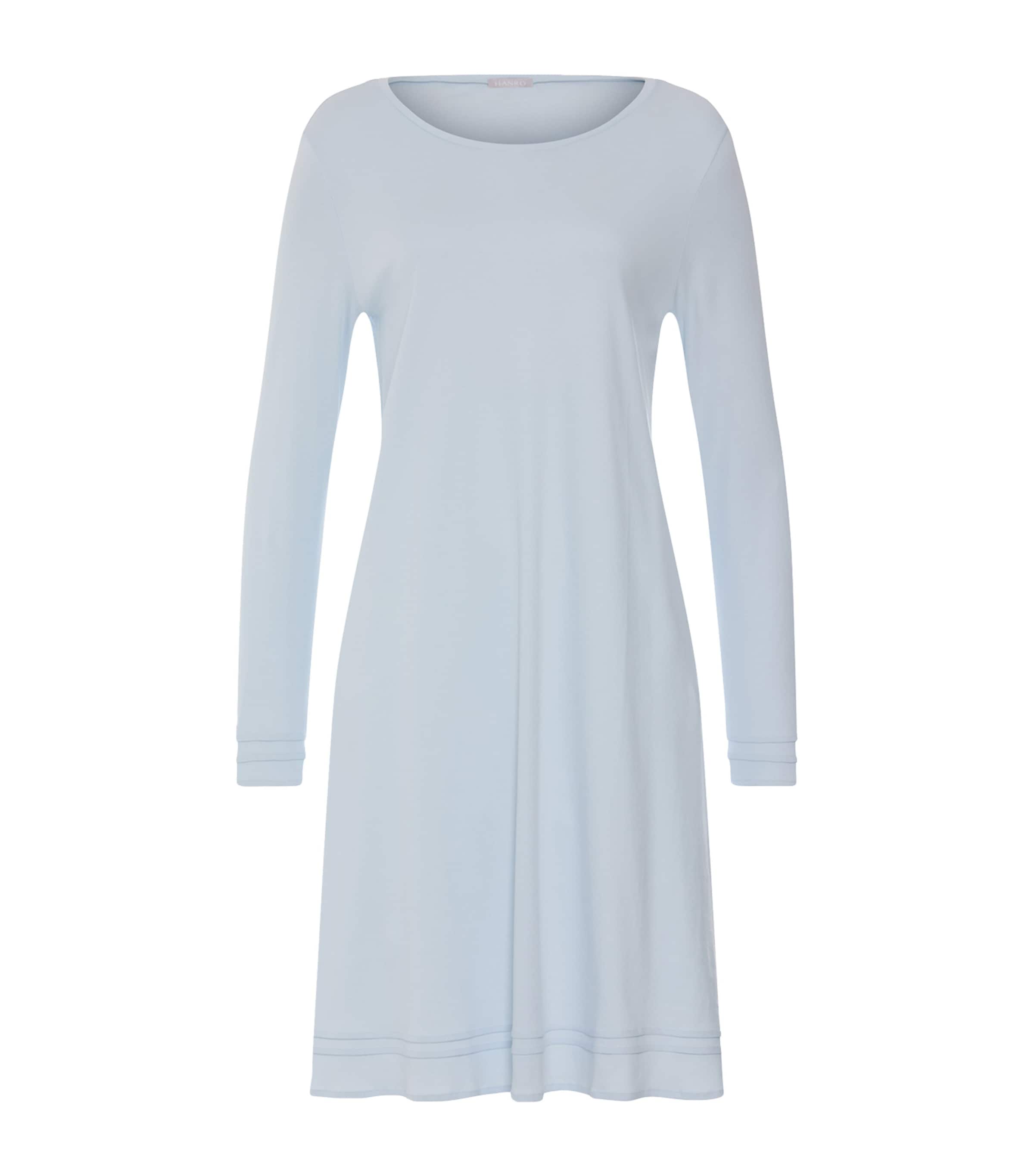 Hanro Womens Cotton Long-Sleeve Nightdress Pastel Sky Image 1