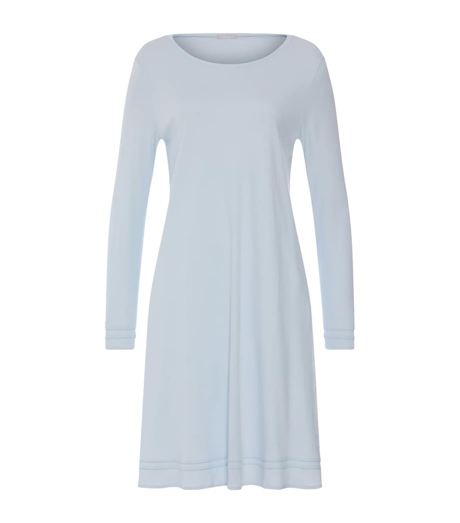 Hanro Womens Cotton Long-Sleeve Nightdress Pastel Sky Image 1