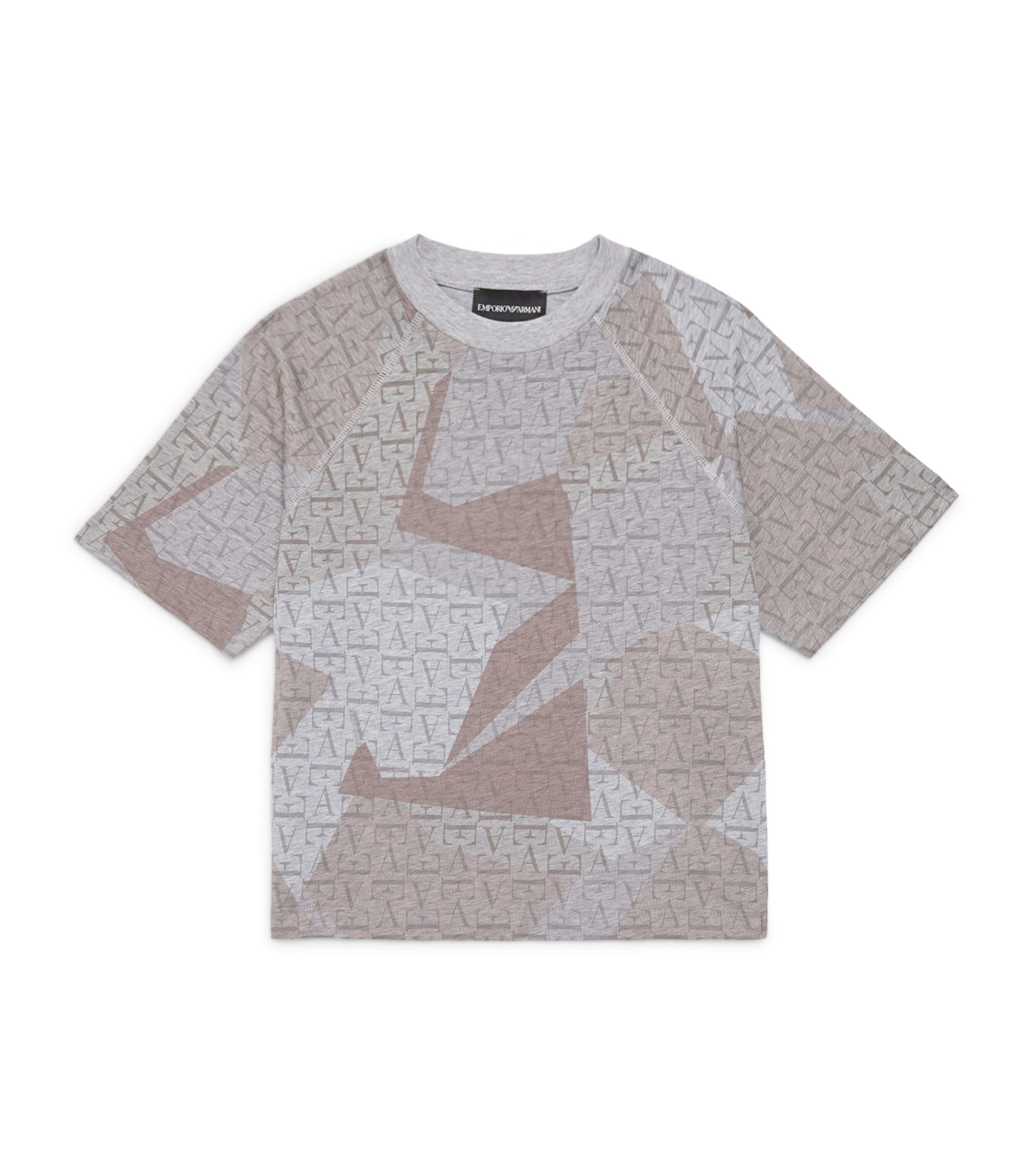 Emporio Armani Kids Cotton Logo T-Shirt (4-16 Years) Gray Mel/camo Ecru Image 1