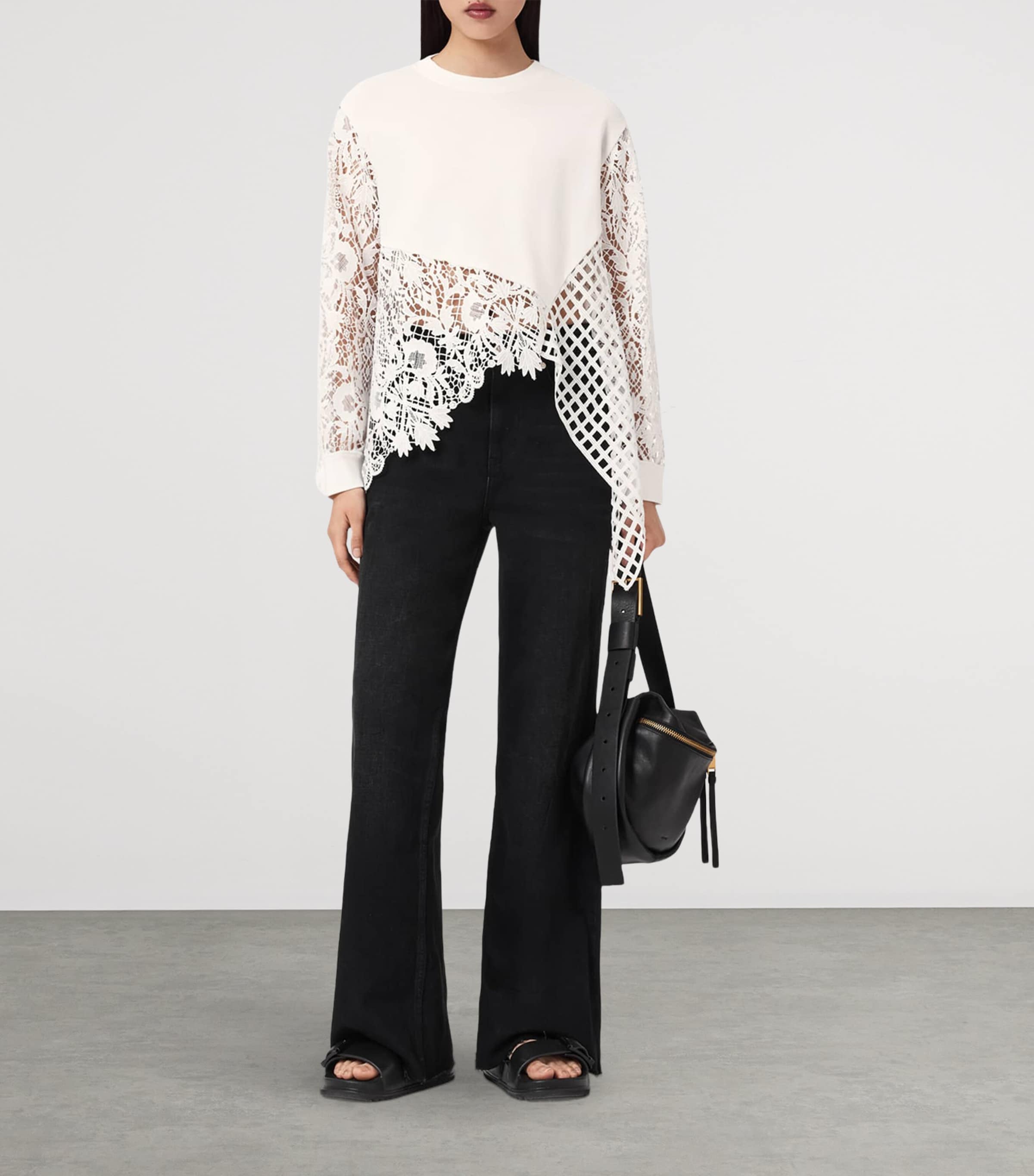 AllSaints Womens Organic Cotton Lace-Panel Malorie Sweatshirt White Image 6