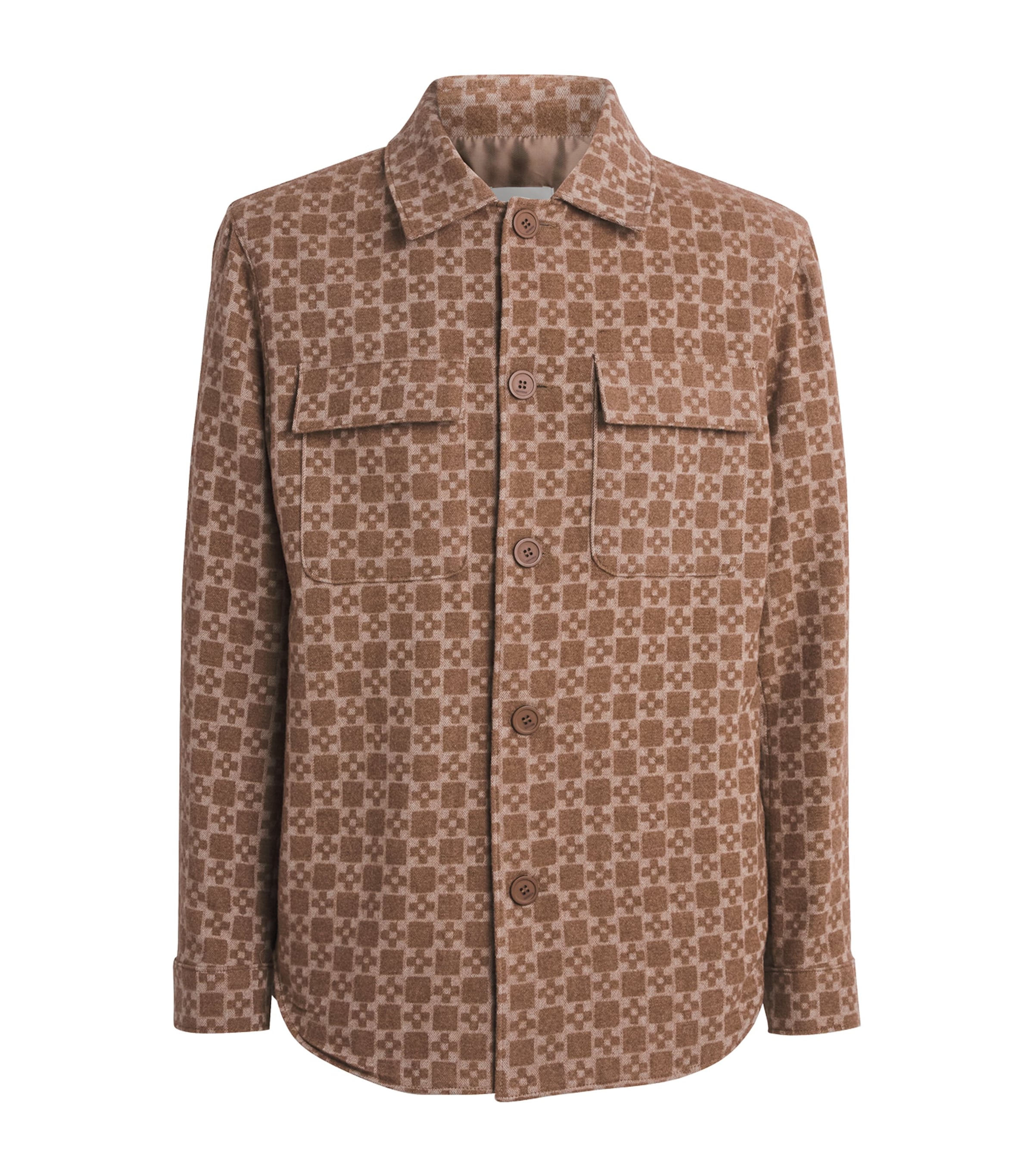 Sandro Virgin Wool-blend Check Overshirt In Brown