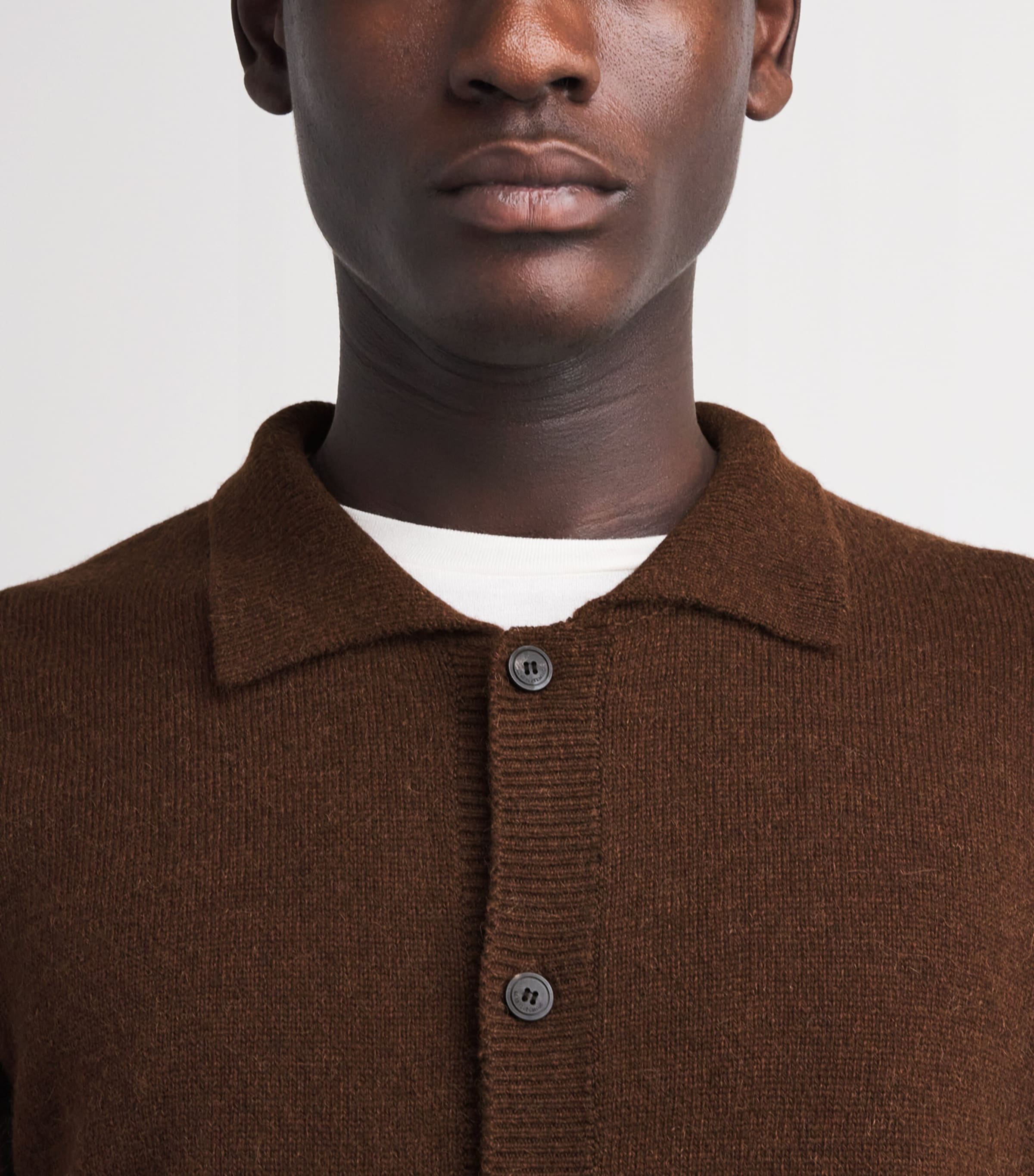 Le 17 Septembre Mens Wool-Alpaca Collar Cardigan Brown Image 3