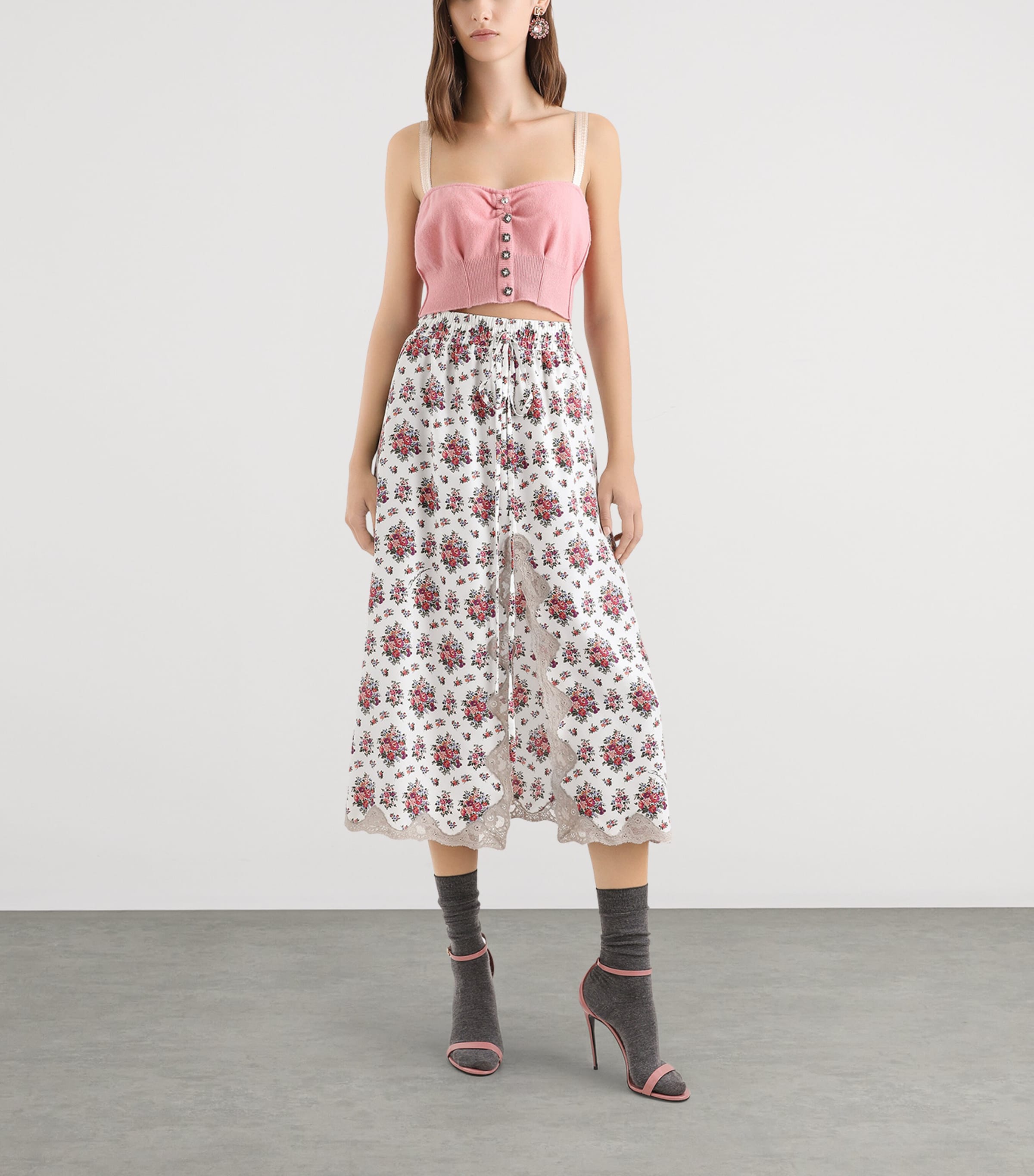 Dolce&Gabbana Womens Silk-Blend Floral Midi Skirt Mazz Image 2