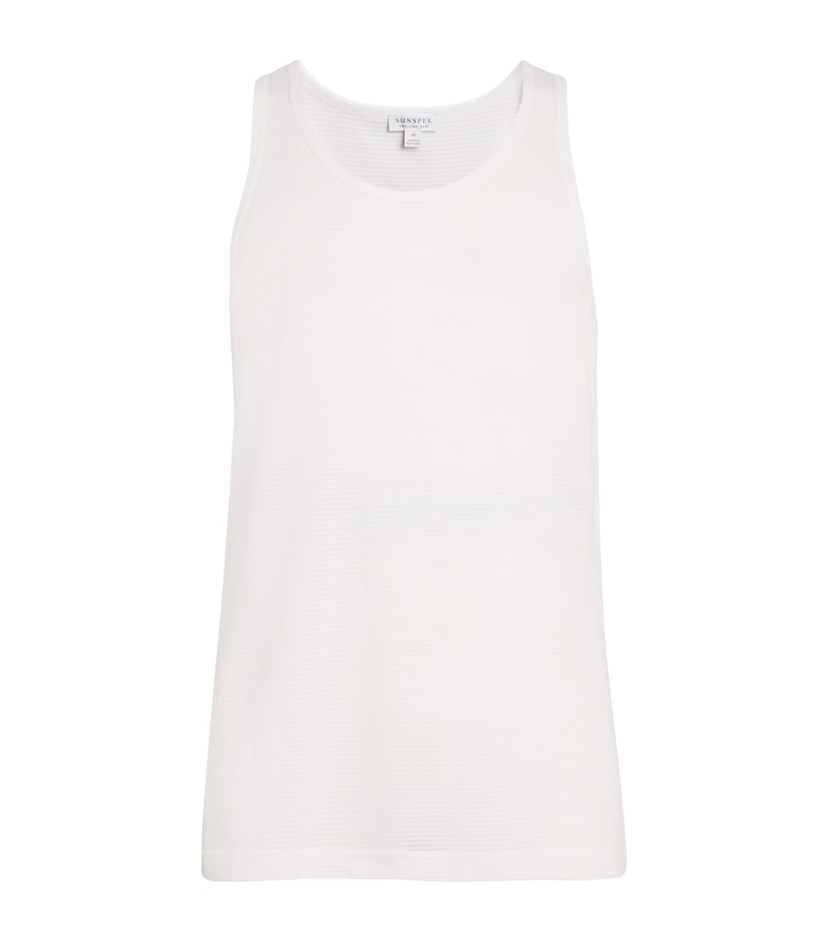 Sunspel Mens Cotton Mesh Cellular Vest Whaa White Image 1