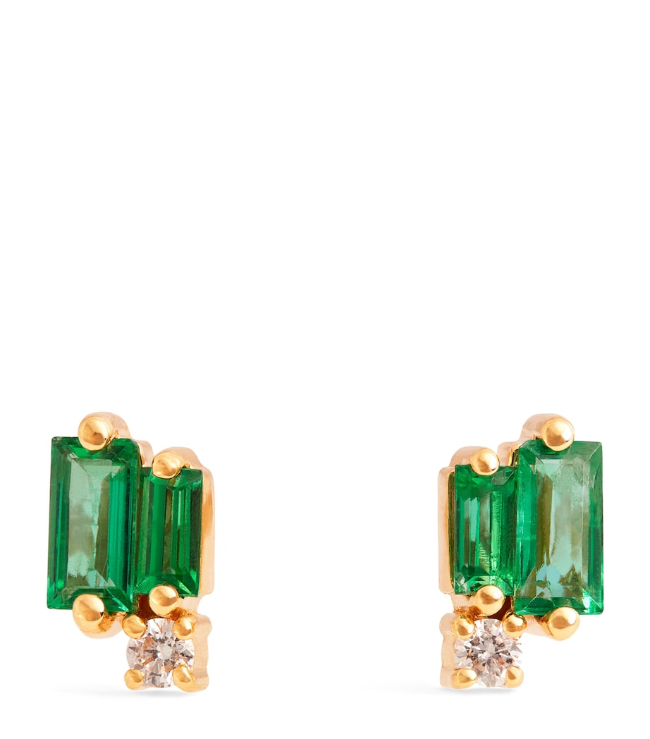 Yellow Gold, Diamond and Emerald Bold Burst Earrings 18K YG/EMER Image 1