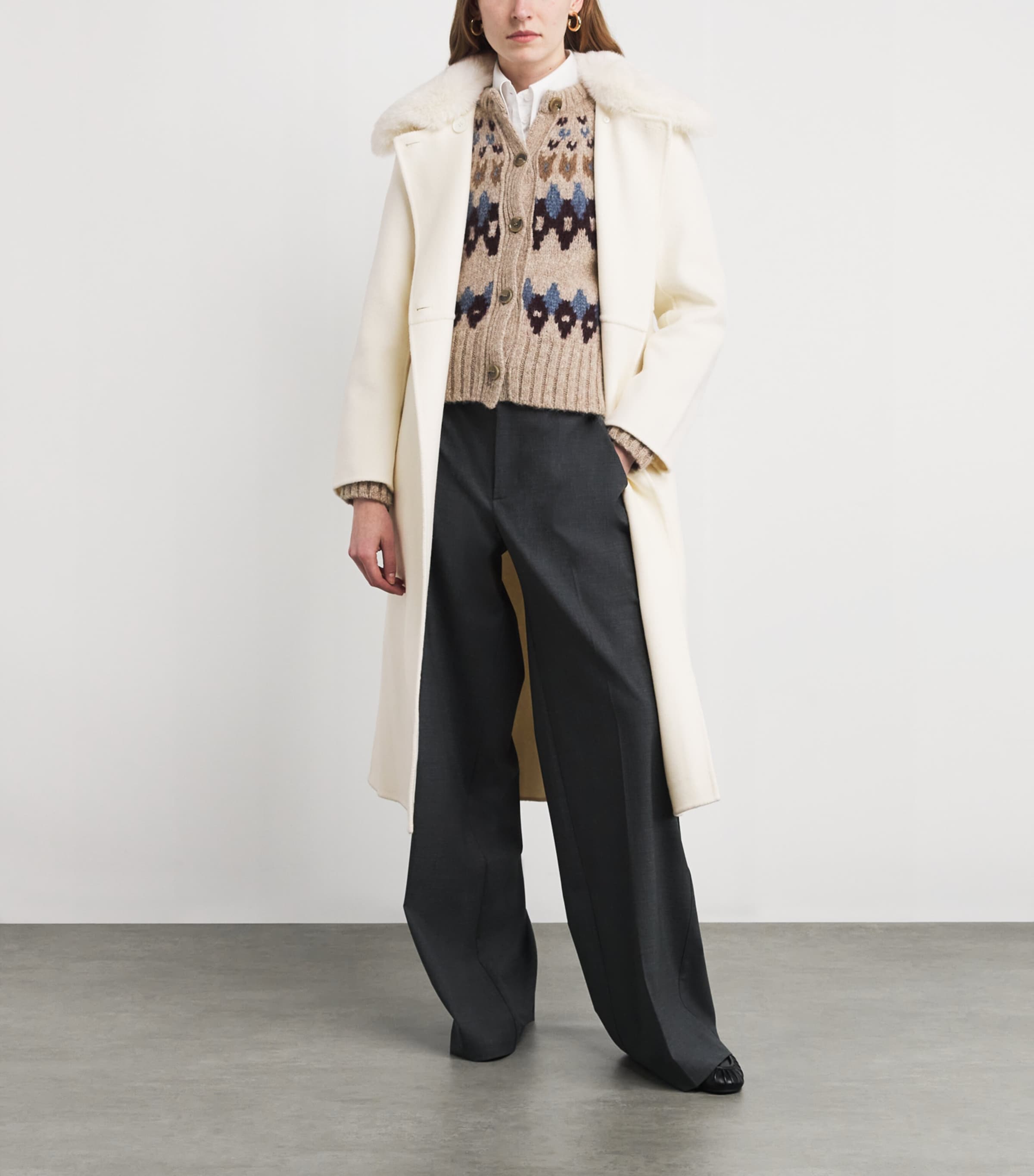 Wool-Blend Faux Fur Coat ECRU Image 2