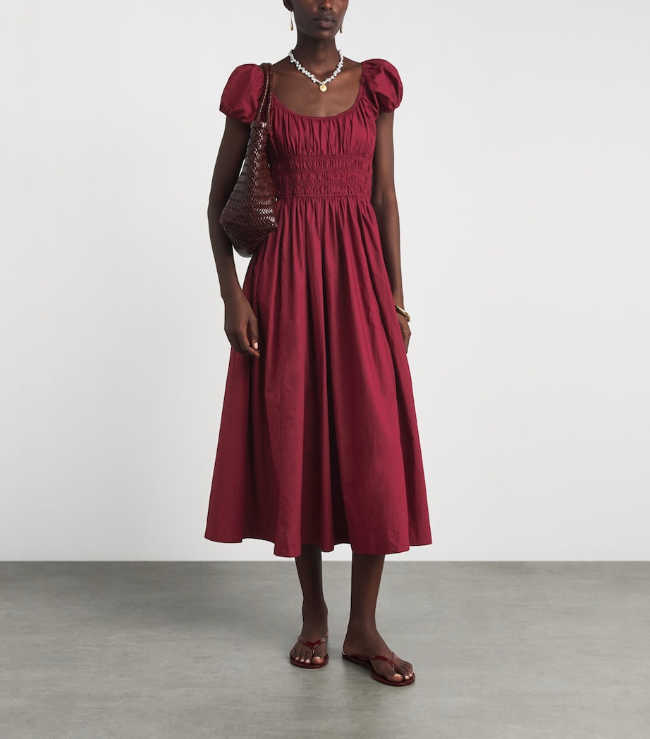 DÔEN Womens Organic Cotton Quinley Midi Dress Deep Ruby Image 2