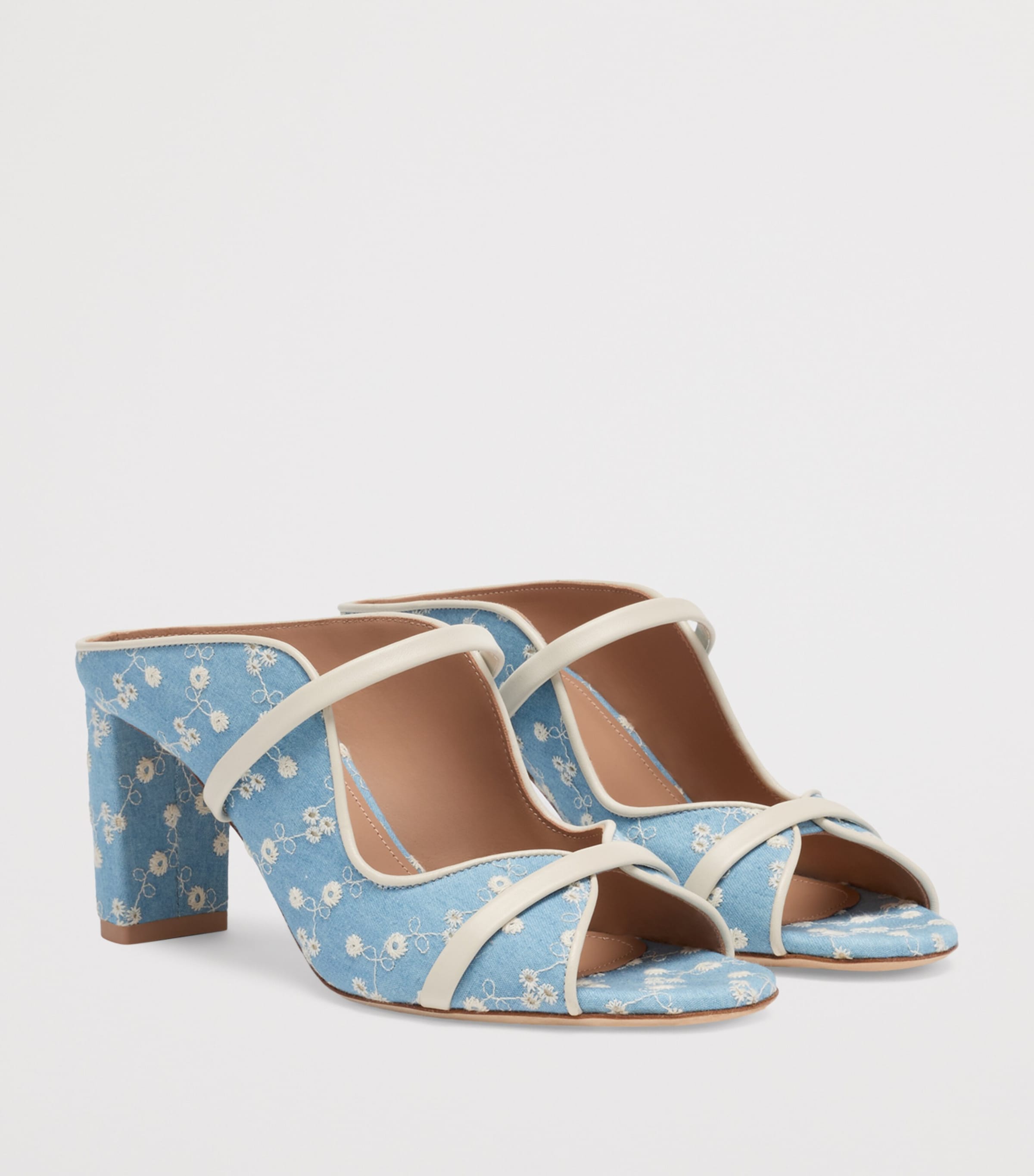 Malone Souliers Floral Denim Norah Heeled Sandals 70 Blue Image 3