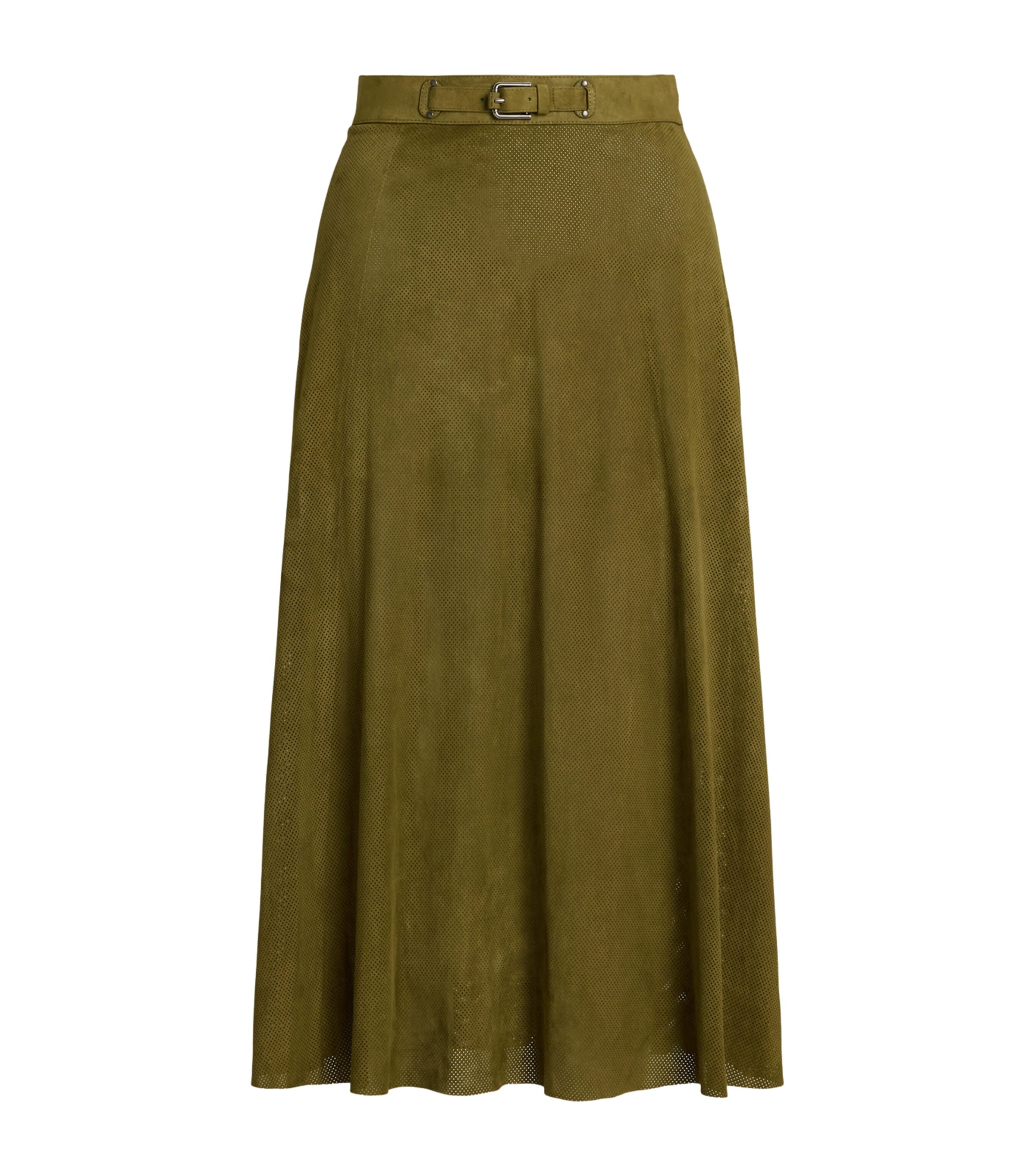 Shop Polo Ralph Lauren Lamb Suede Kensley Midi Skirt In Green
