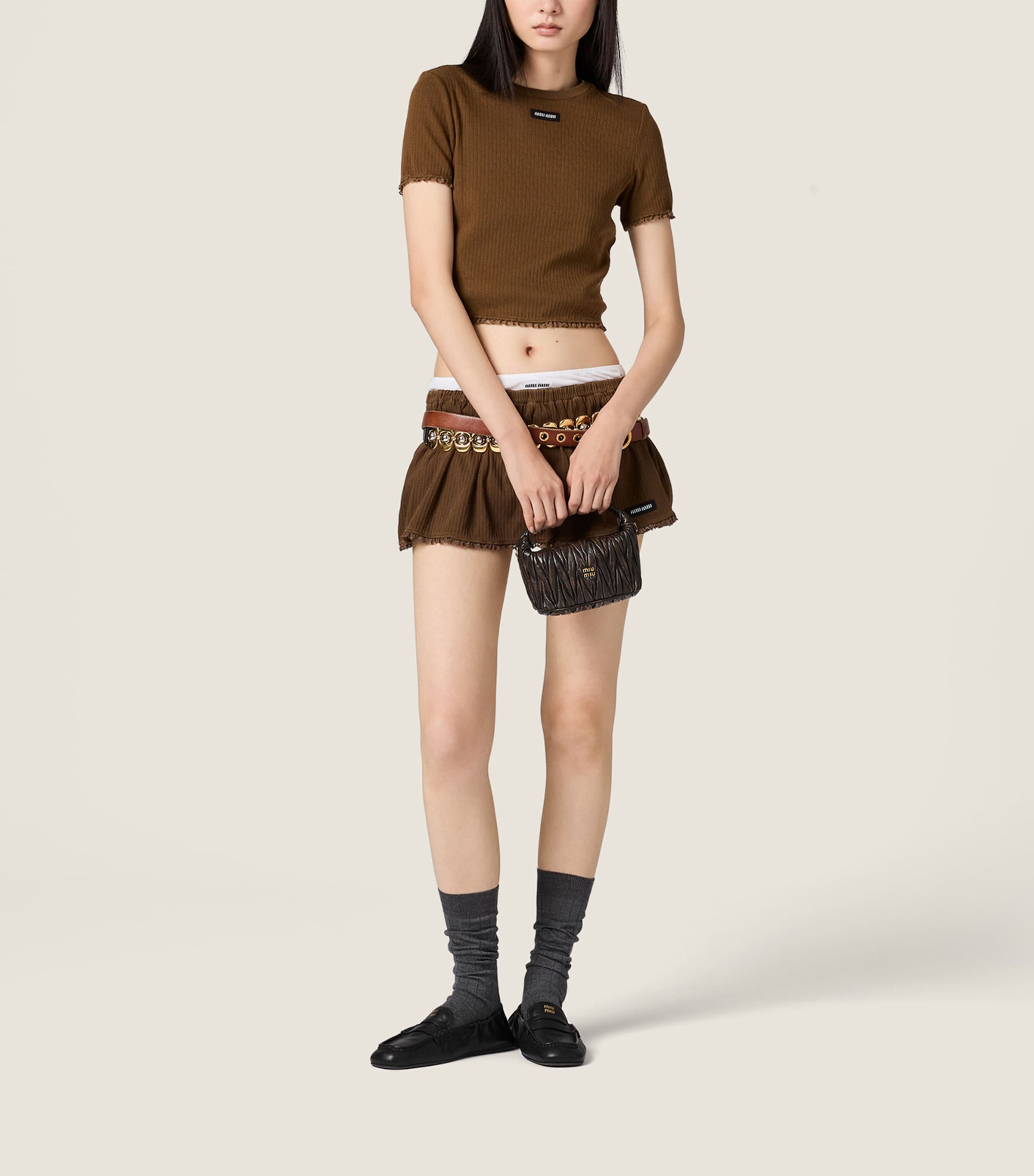 Miu Miu Womens Cotton Pointelle Cropped T-shirt Image 2