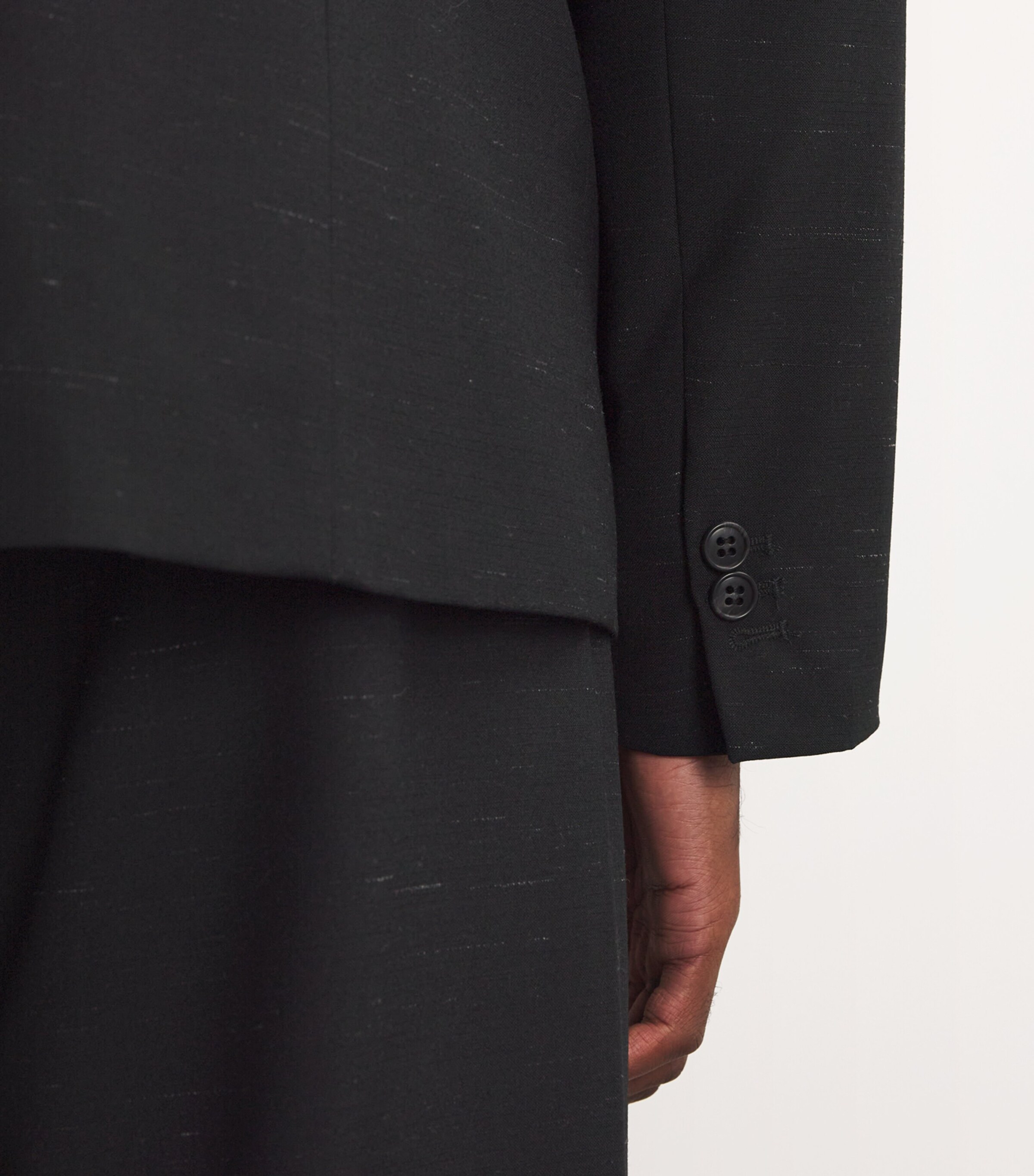 Wool-Linen Heathered Blazer BLACK Image 6