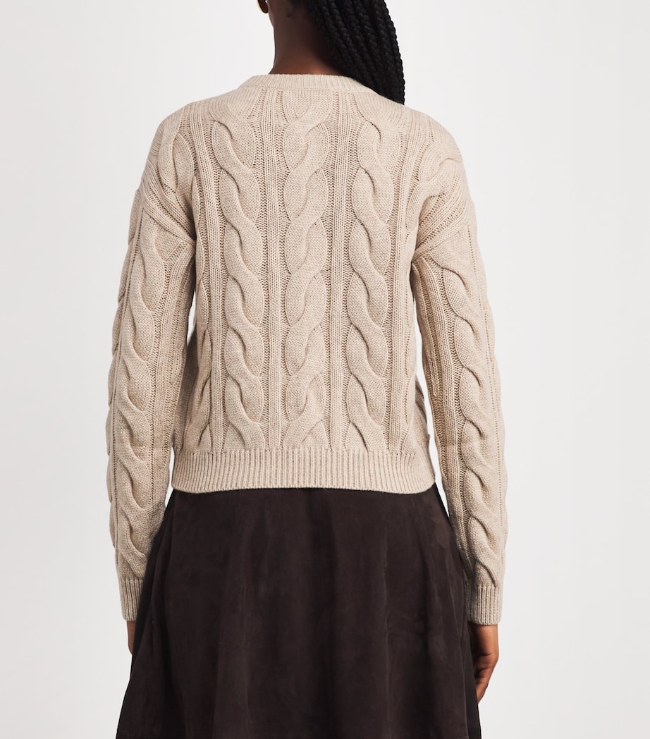 Wool-Cashmere Cable-Knit Lace Sweater SAND Image 4
