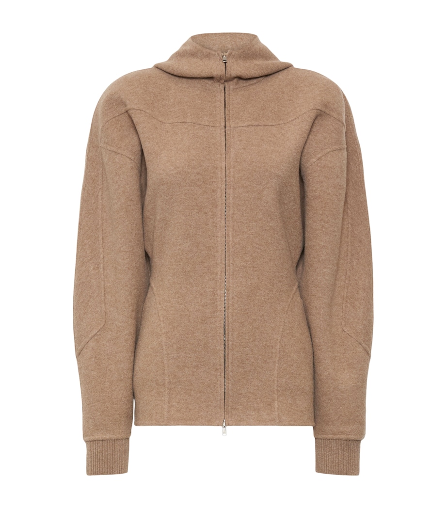 Max Mara Womens Virgin Wool-Blend Zip-Up Hoodie Beige Image 1